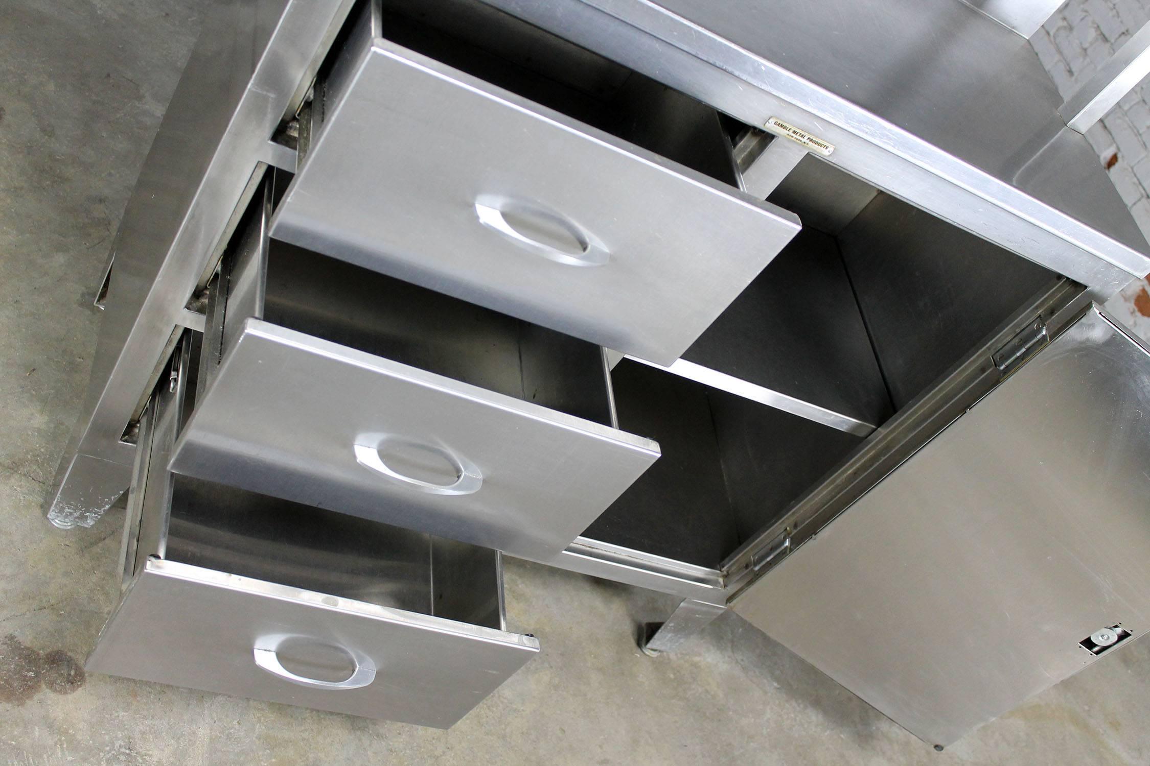 American Vintage Stainless Steel Cupboard Industrial Medical Step Back Cabinet