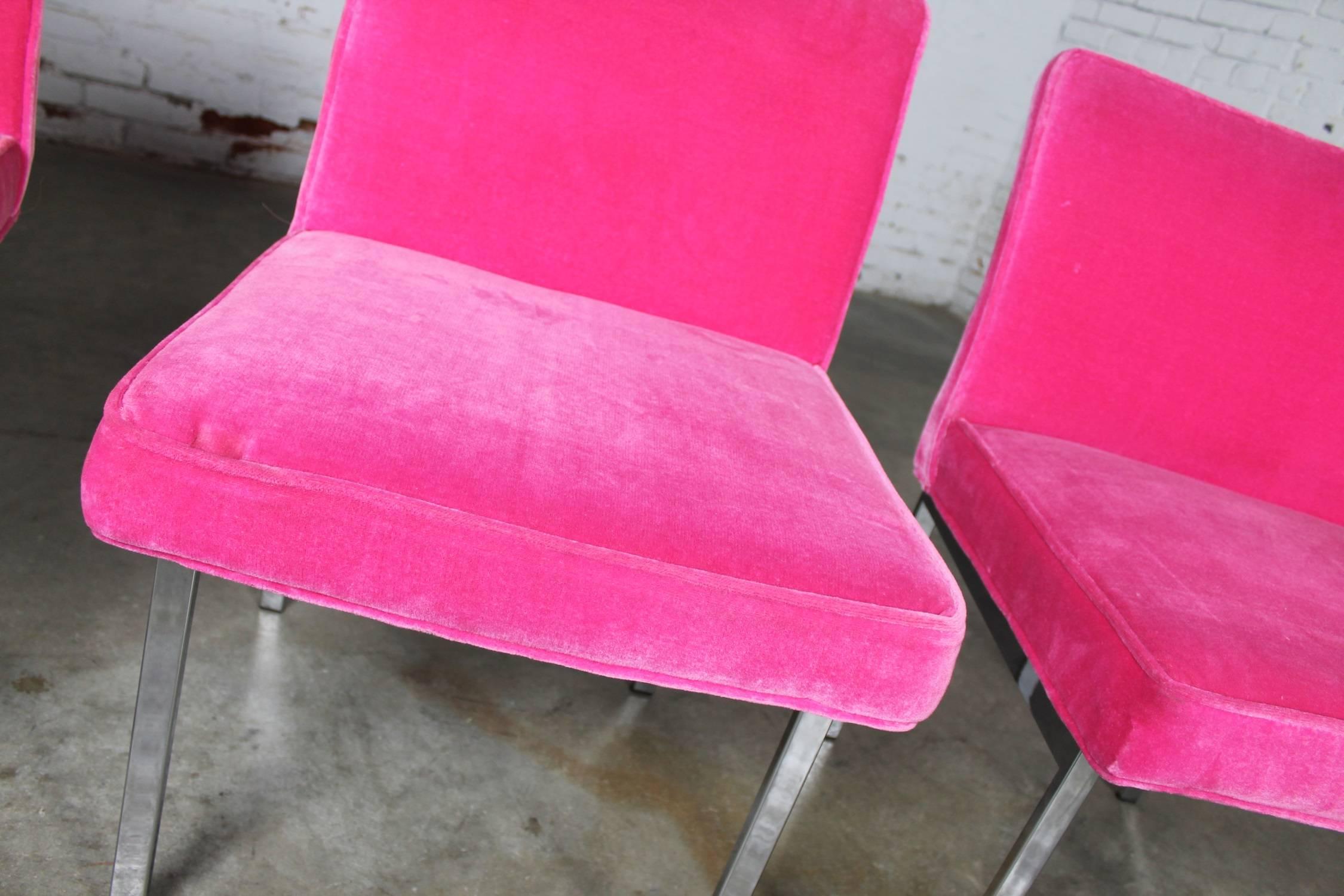 Velvet Hot Pink and Chrome Dining Chairs American of Martinsville, Mid-Century Modern