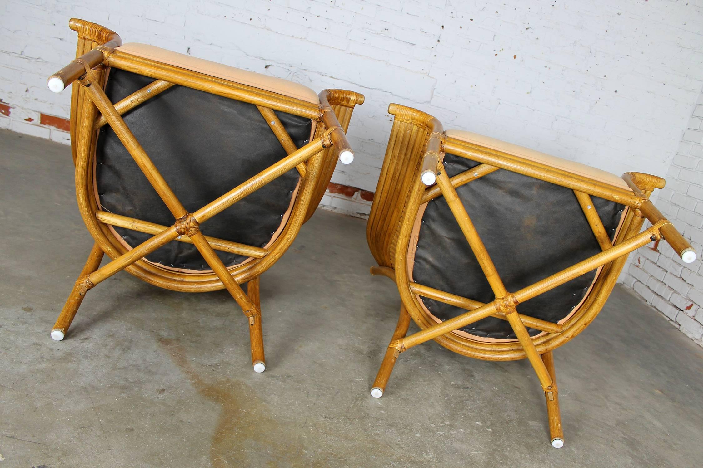 Pair of Rattan Club Chairs with Fan Backs Vintage in the Style of McGuire 2
