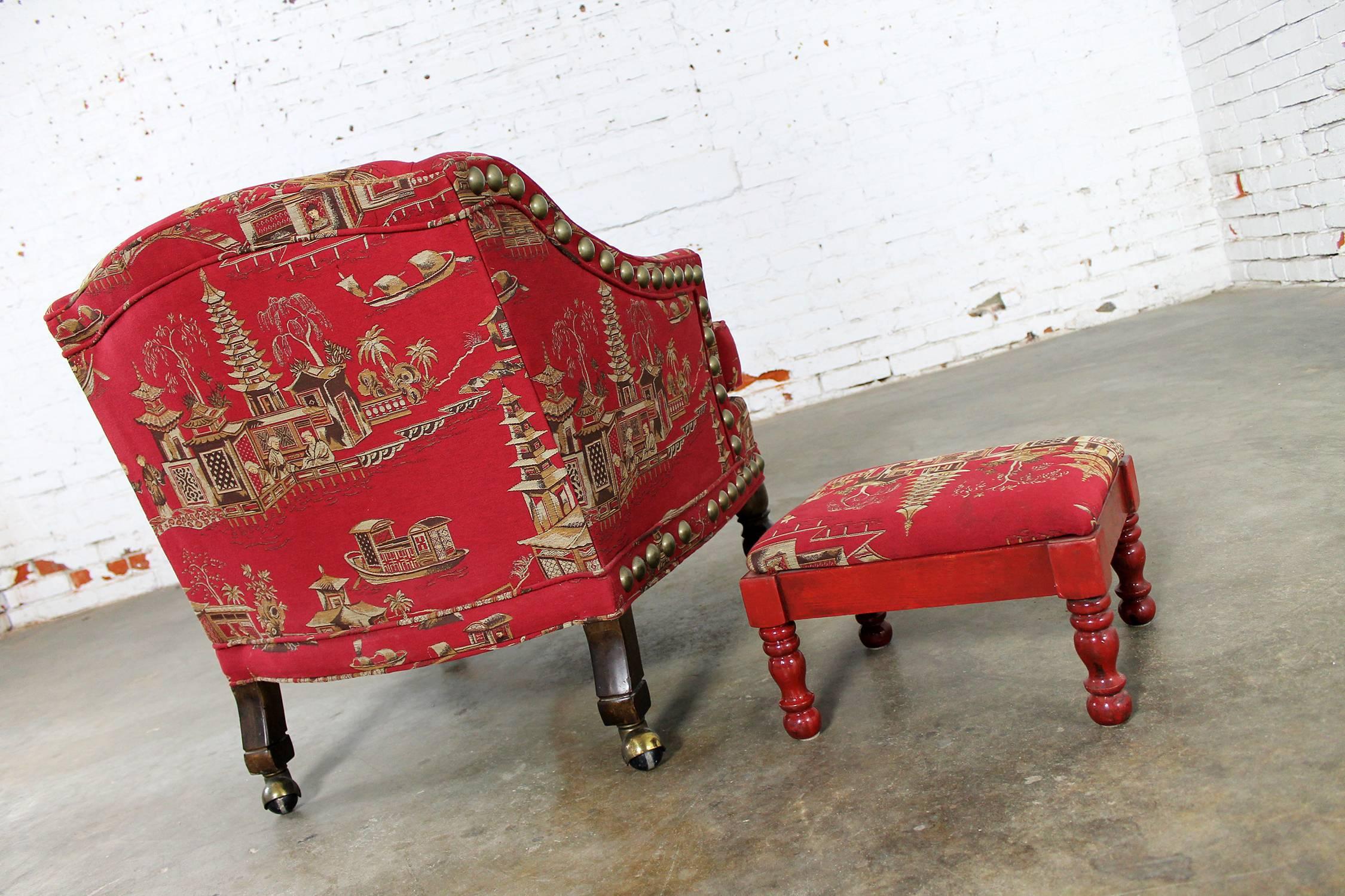 red chinoiserie fabric