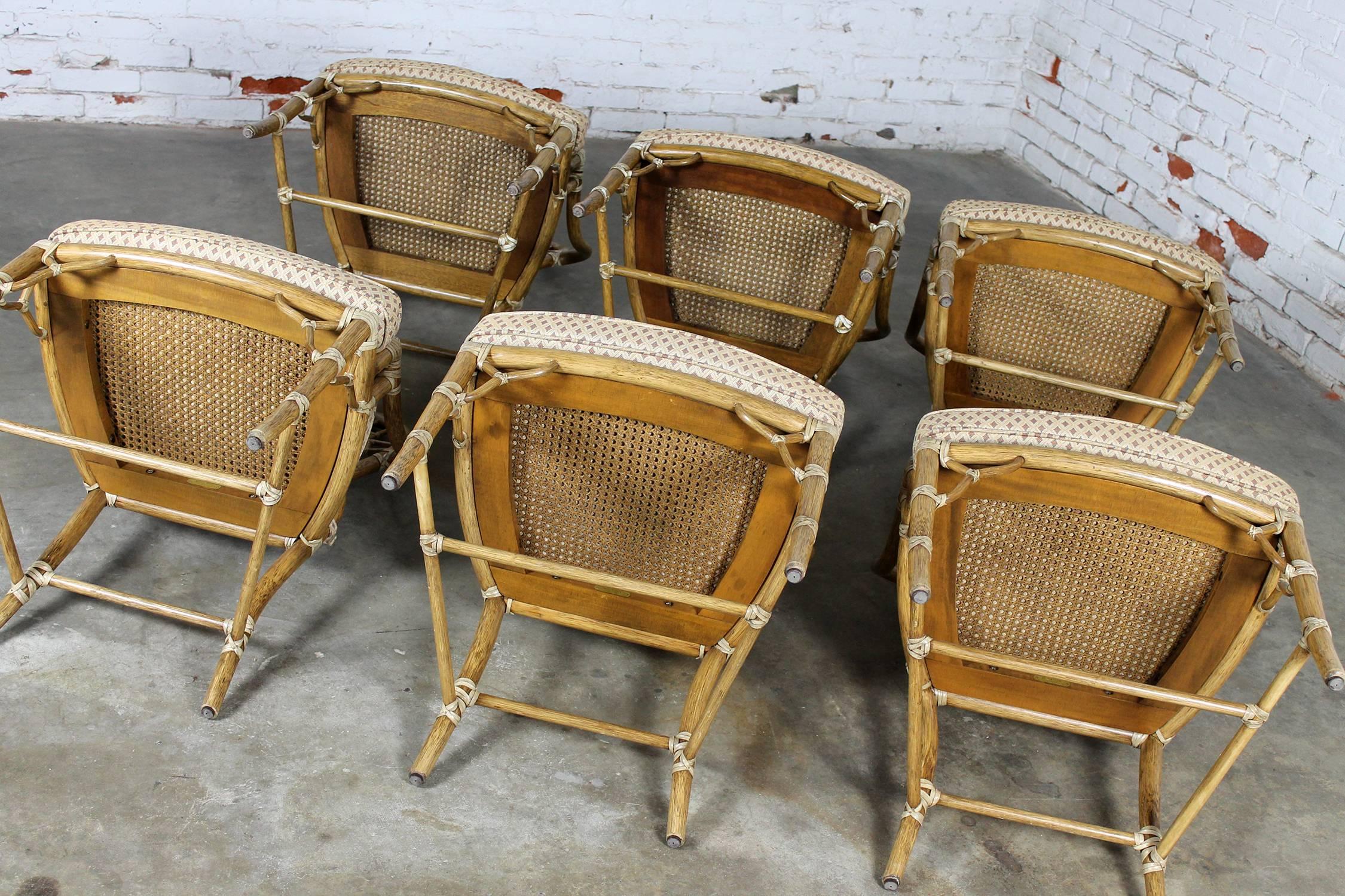 Upholstery Vintage McGuire Cracked Ice Dining Chairs Rattan Set of Six