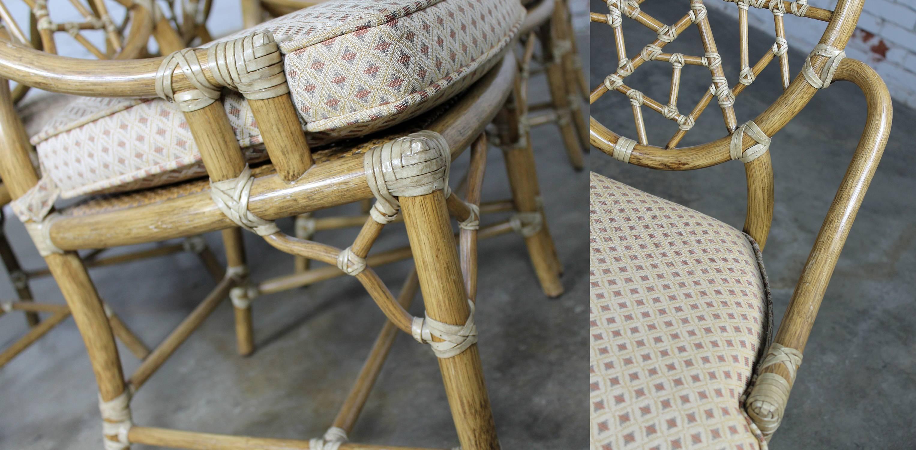 Vintage McGuire Cracked Ice Dining Chairs Rattan Set of Six In Good Condition In Topeka, KS