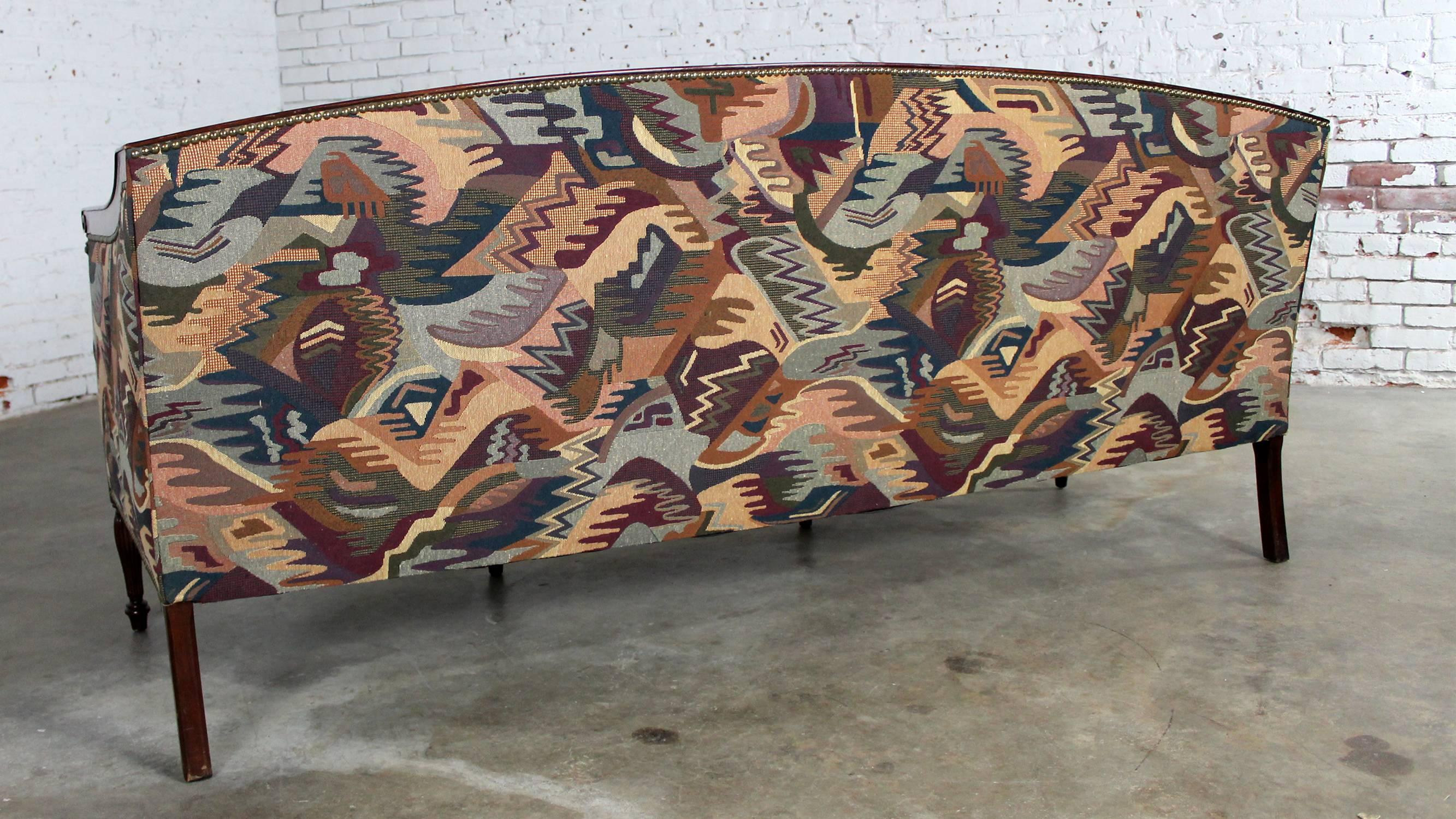 Vintage Classical American Federal Carved Sheraton Style Settee Sofa In Good Condition In Topeka, KS