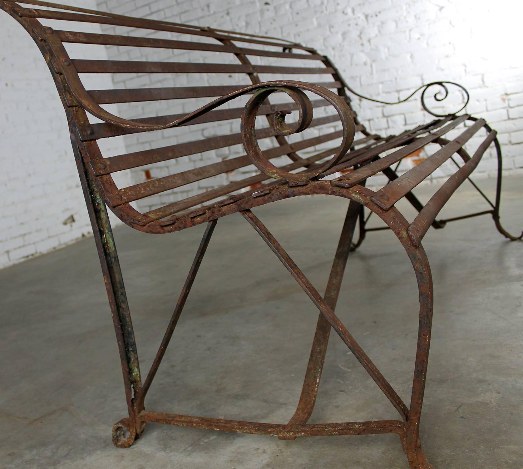 antique metal garden bench