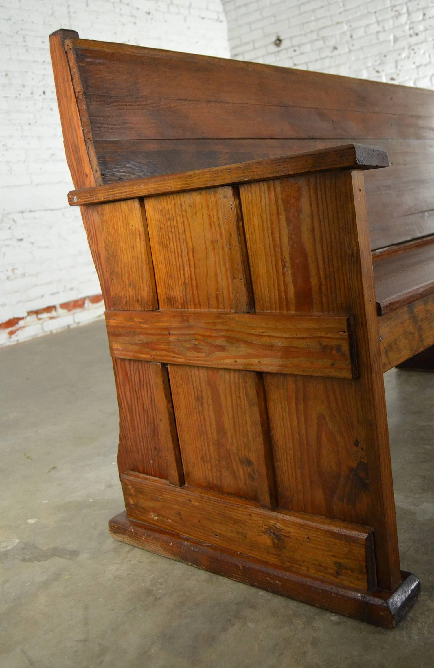 Edwardian Antique Rustic Pine Bench Pew, circa 19th Century