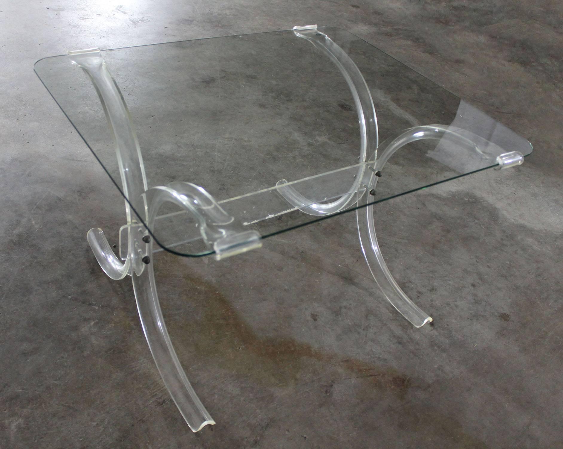 American Art Deco Hollywood Regency Lucite and Glass Side Table