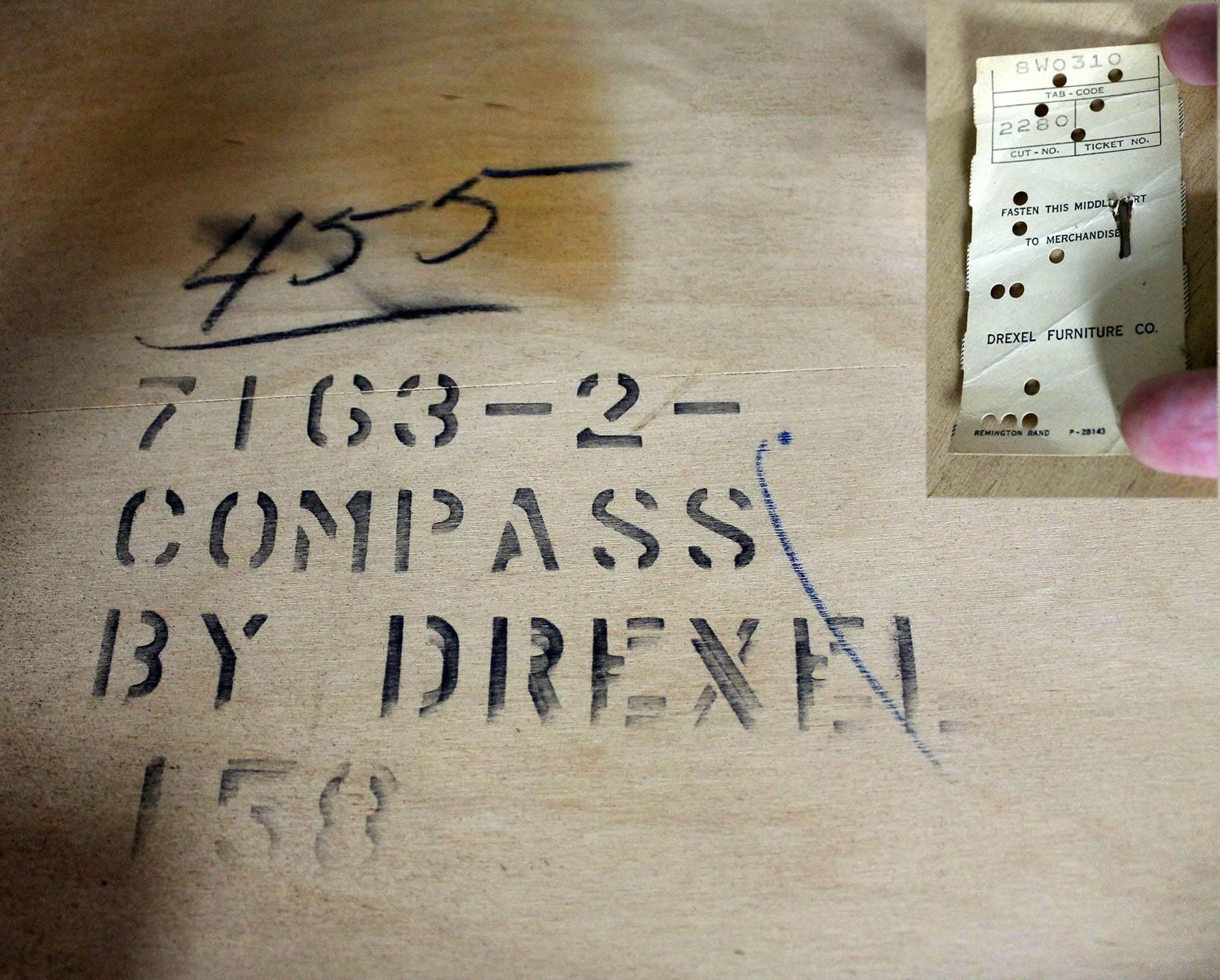 Wood Compass by Drexel Campaign Style Lift Top Make-Up Vanity Vintage, Mid-Century