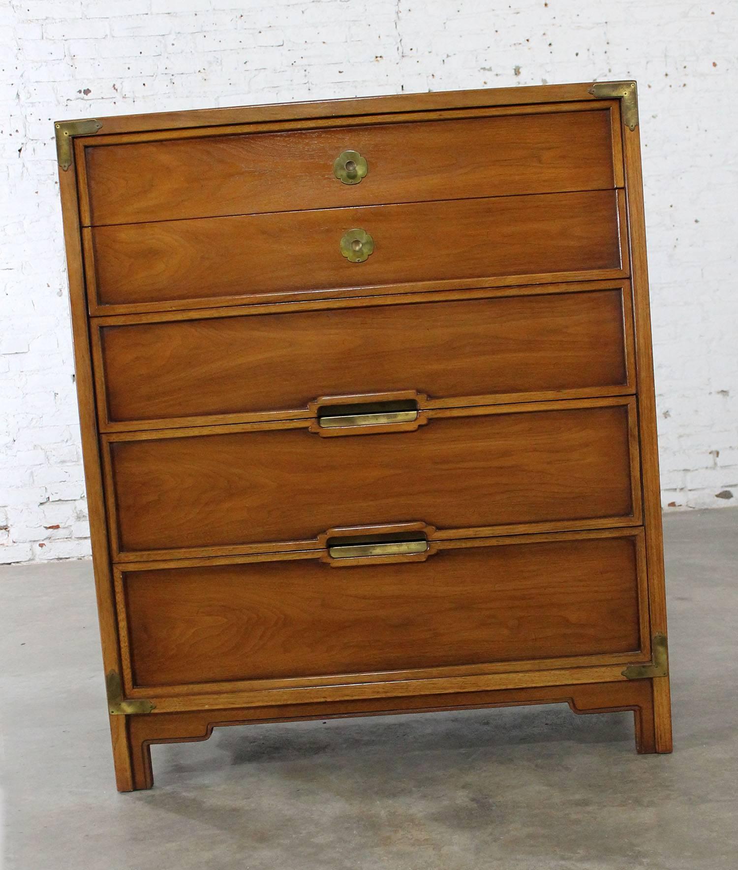 Compass by Drexel Five-Drawer Campaign Chest of Drawers, Vintage, Mid-Century 1