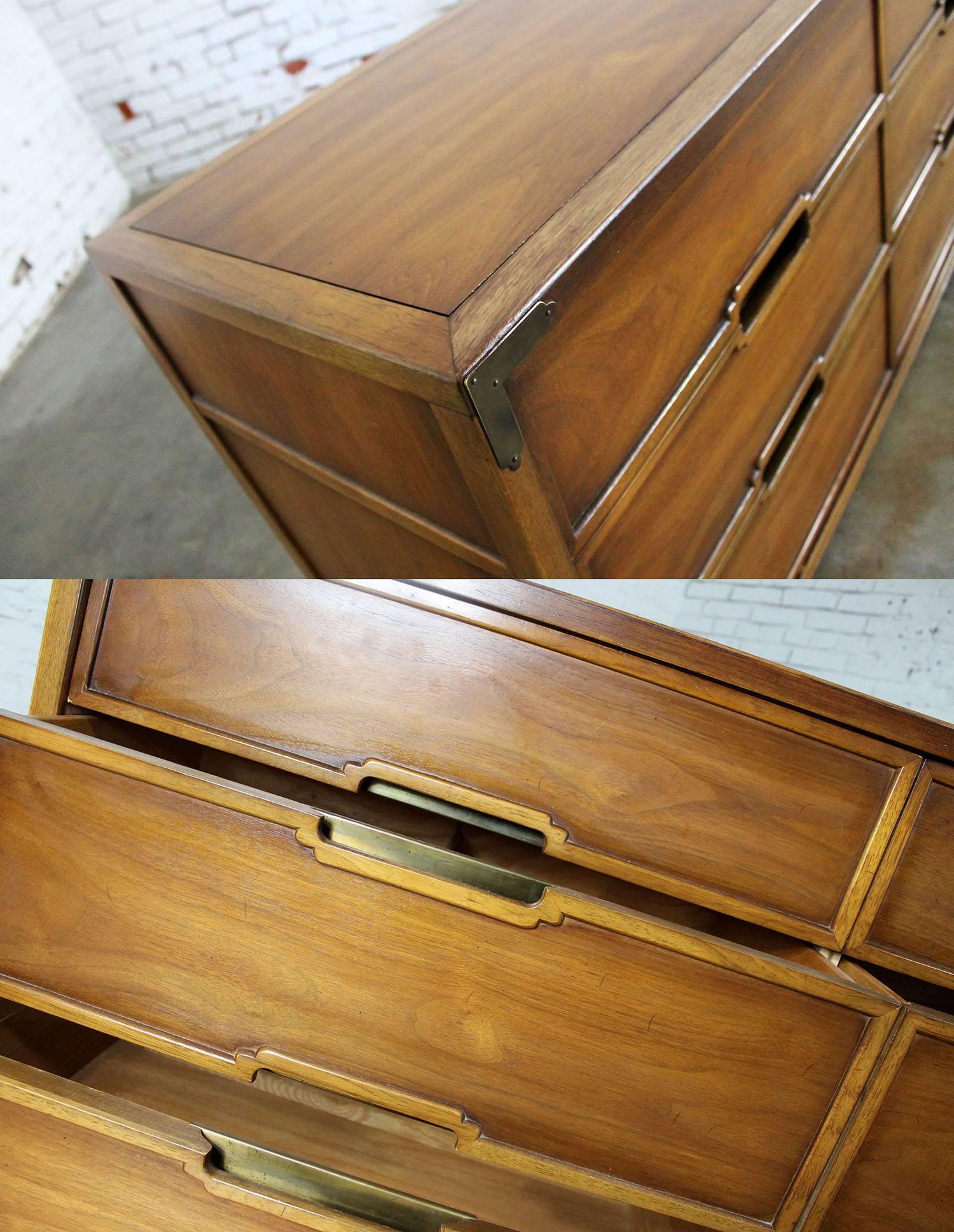 20th Century Compass by Drexel Six-Drawer Campaign Dresser, Vintage, Mid-Century
