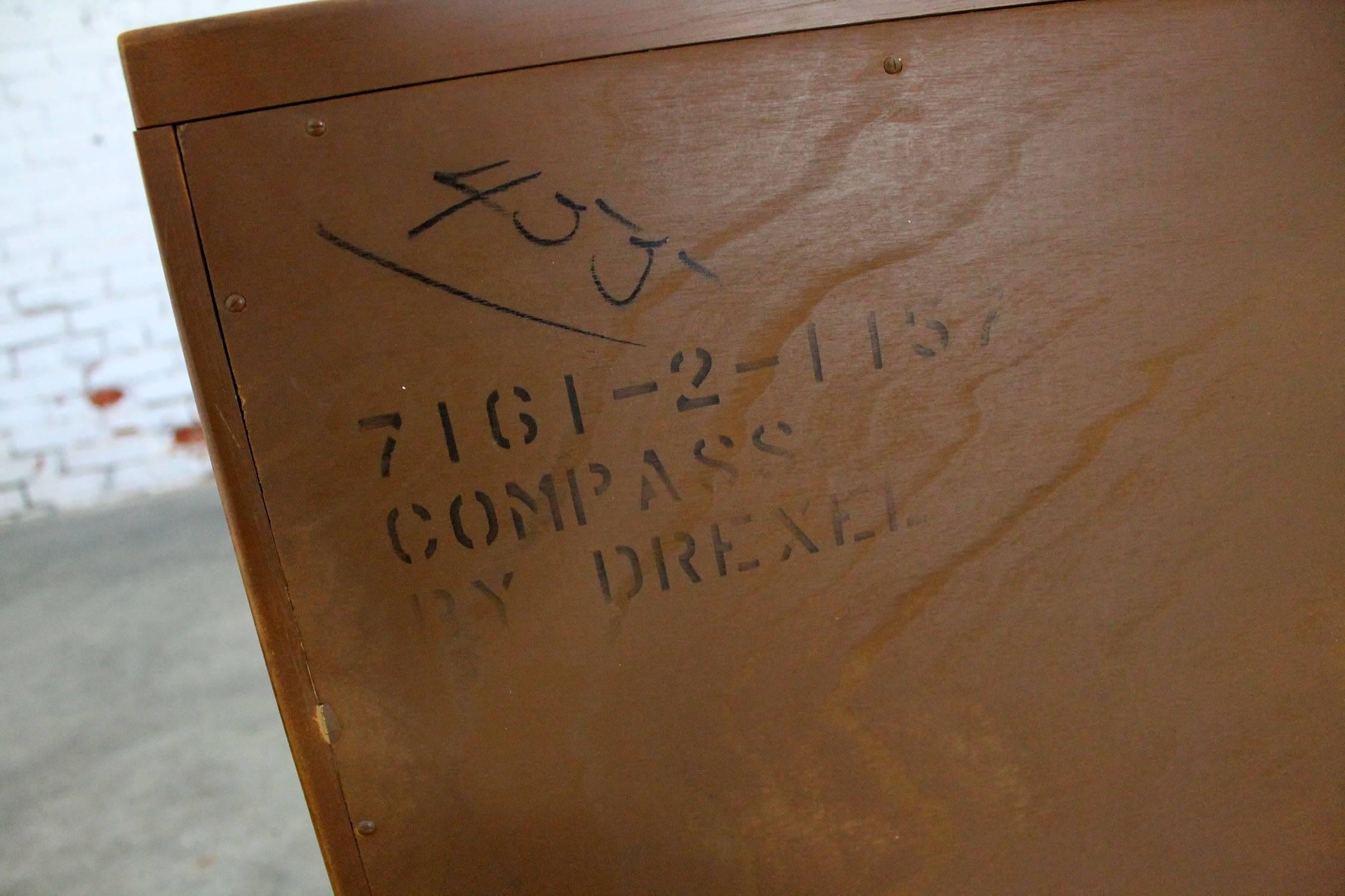 Brass Compass by Drexel Six-Drawer Campaign Dresser, Vintage, Mid-Century