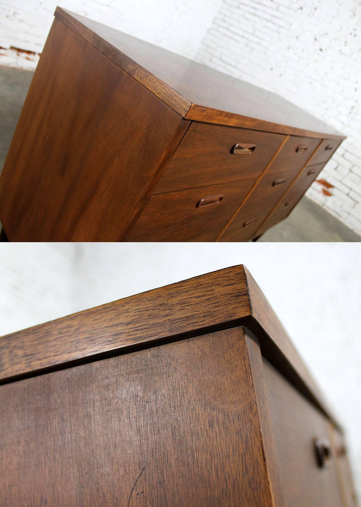 20th Century Mid-Century Walnut Danish Modern Style Nine-Drawer Dresser