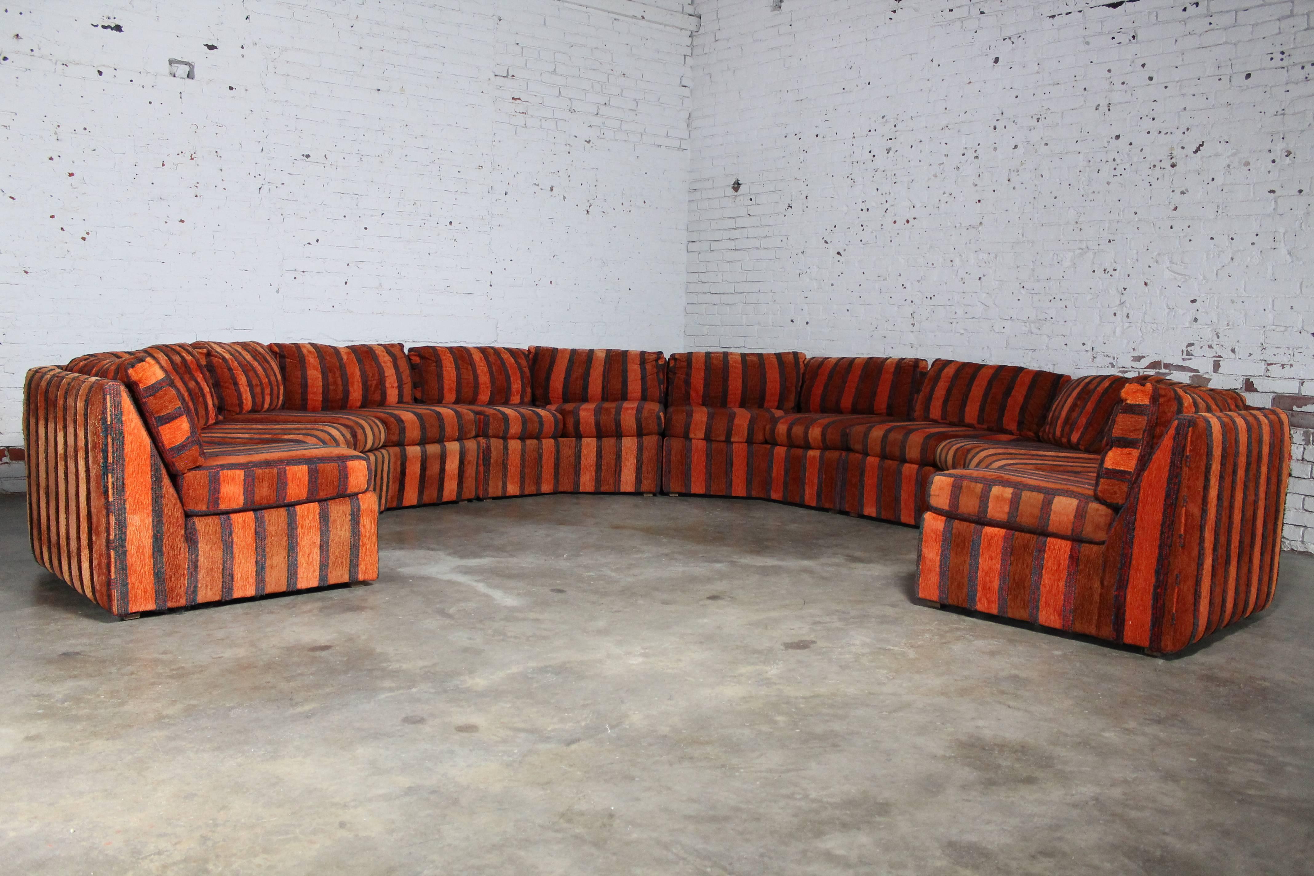 Fabric Curved Six-Piece Milo Baughman Style Sectional Sofa by Bernhardt Flair MCM Mod