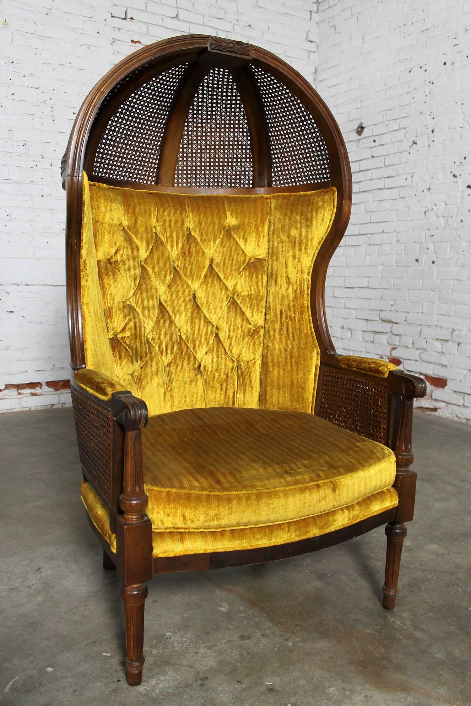 Fabric Neoclassical Style Hooded Cane Porter’S Chair Vintage