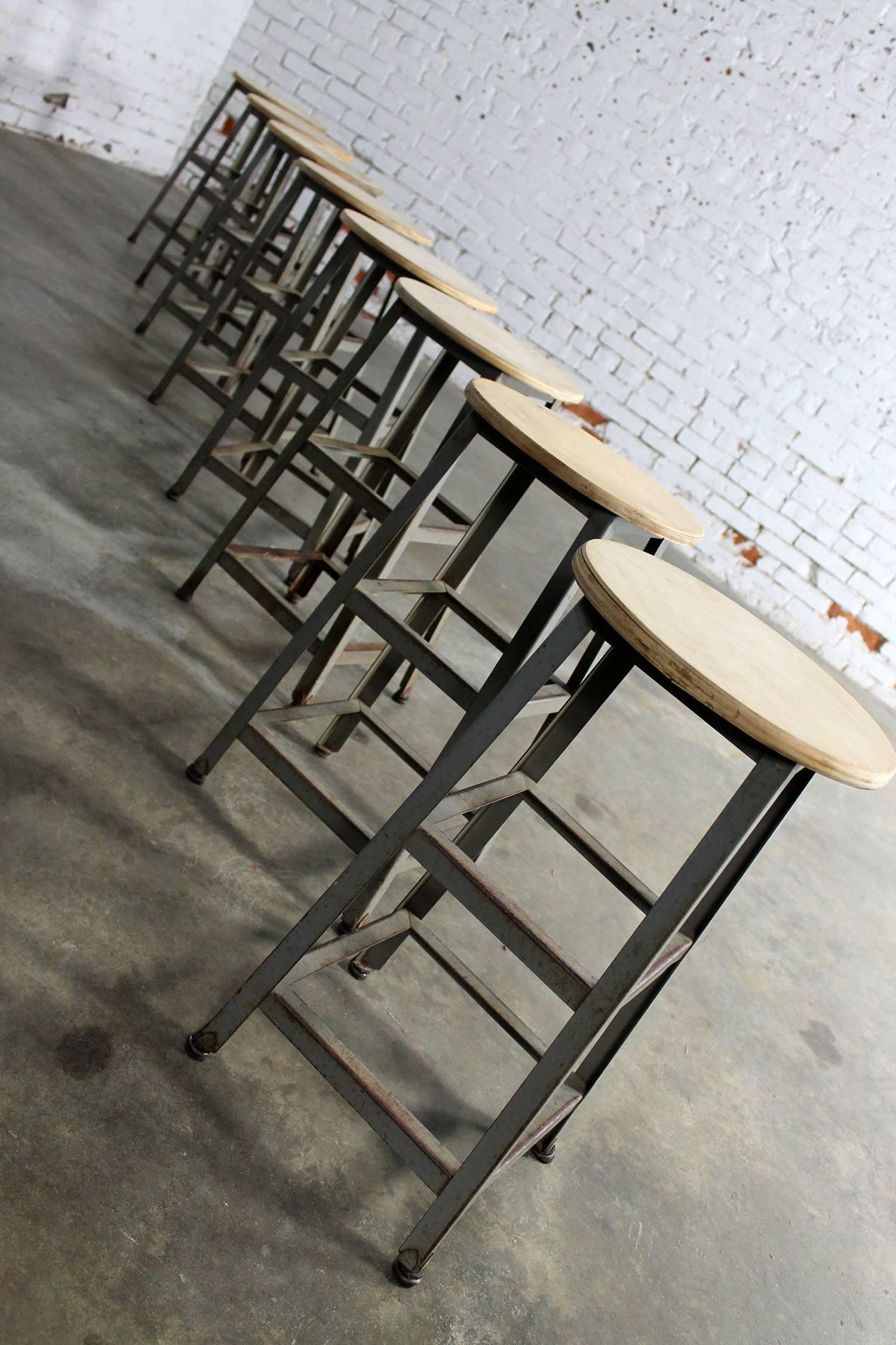 Industrial Counter Height Stools Vintage Patinated Steel 1