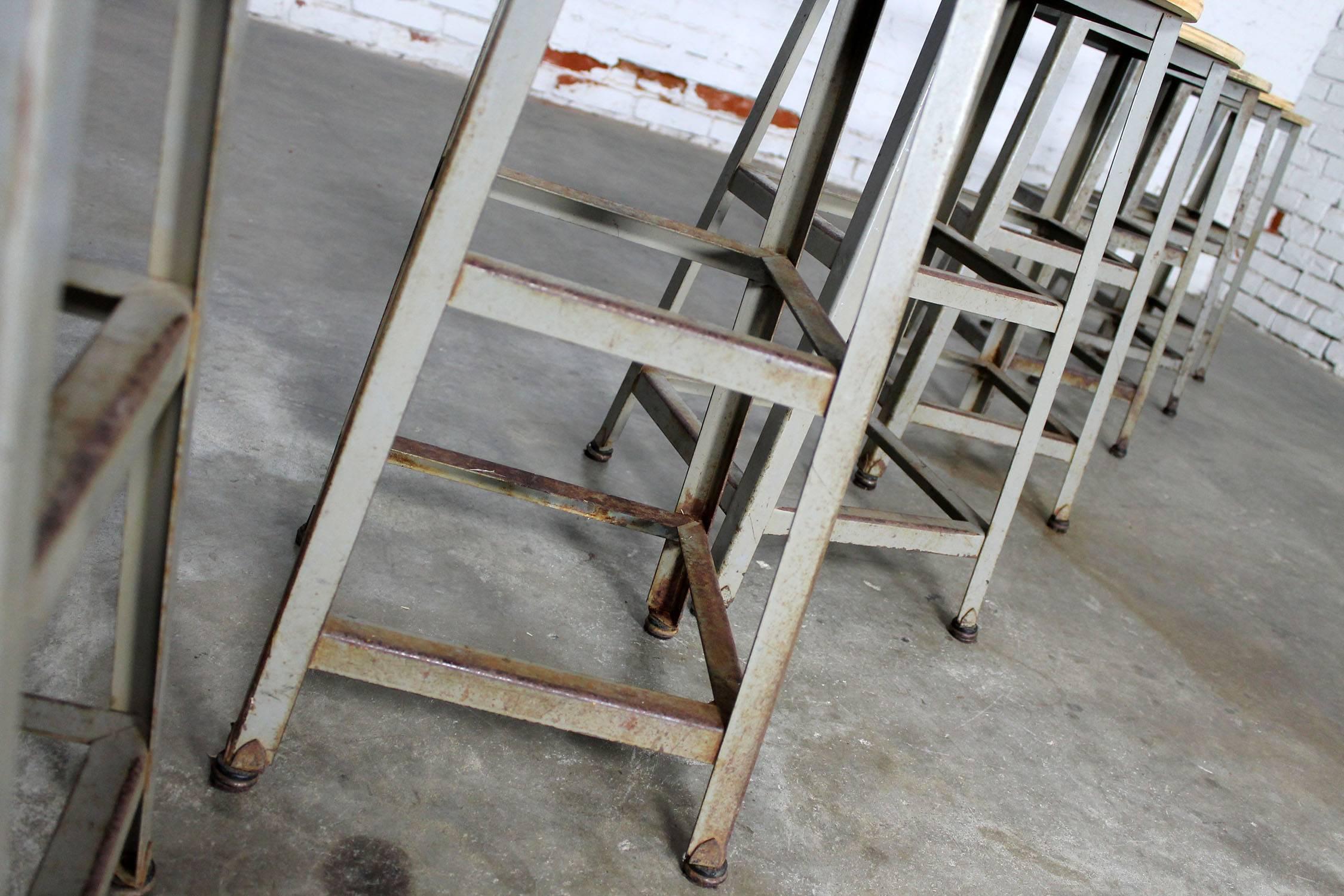 Industrial Counter Height Stools Vintage Patinated Steel 4