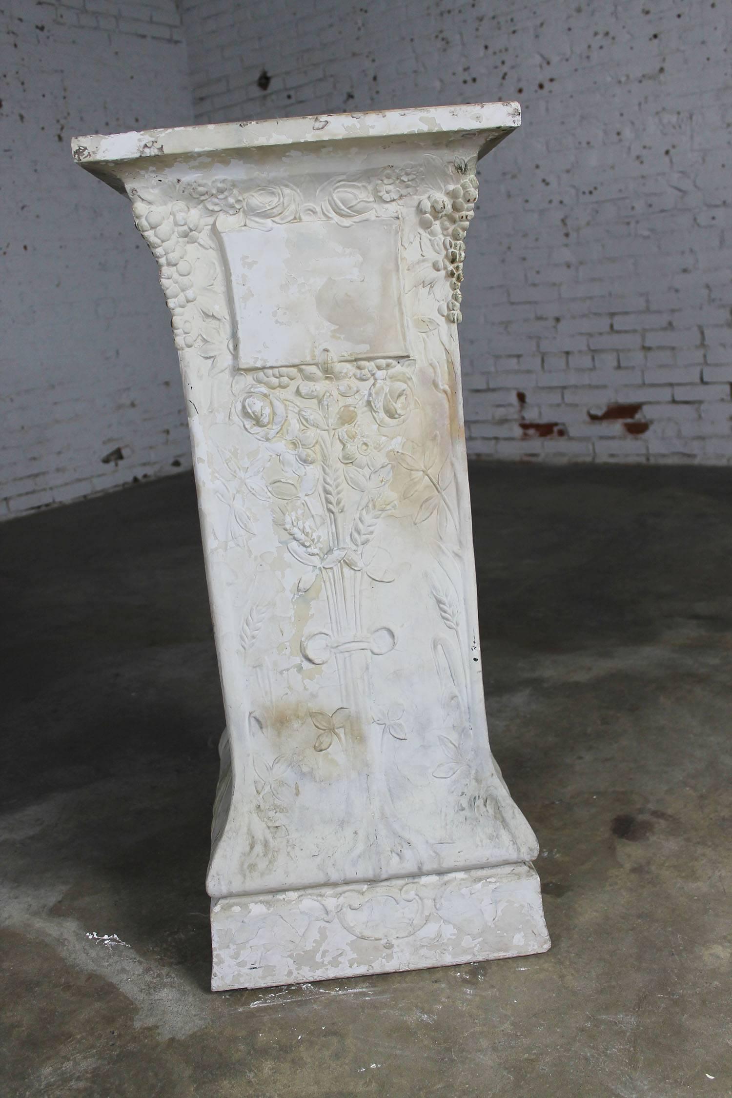 American Classical Antique Ornate Plaster Pedestal from Old Church