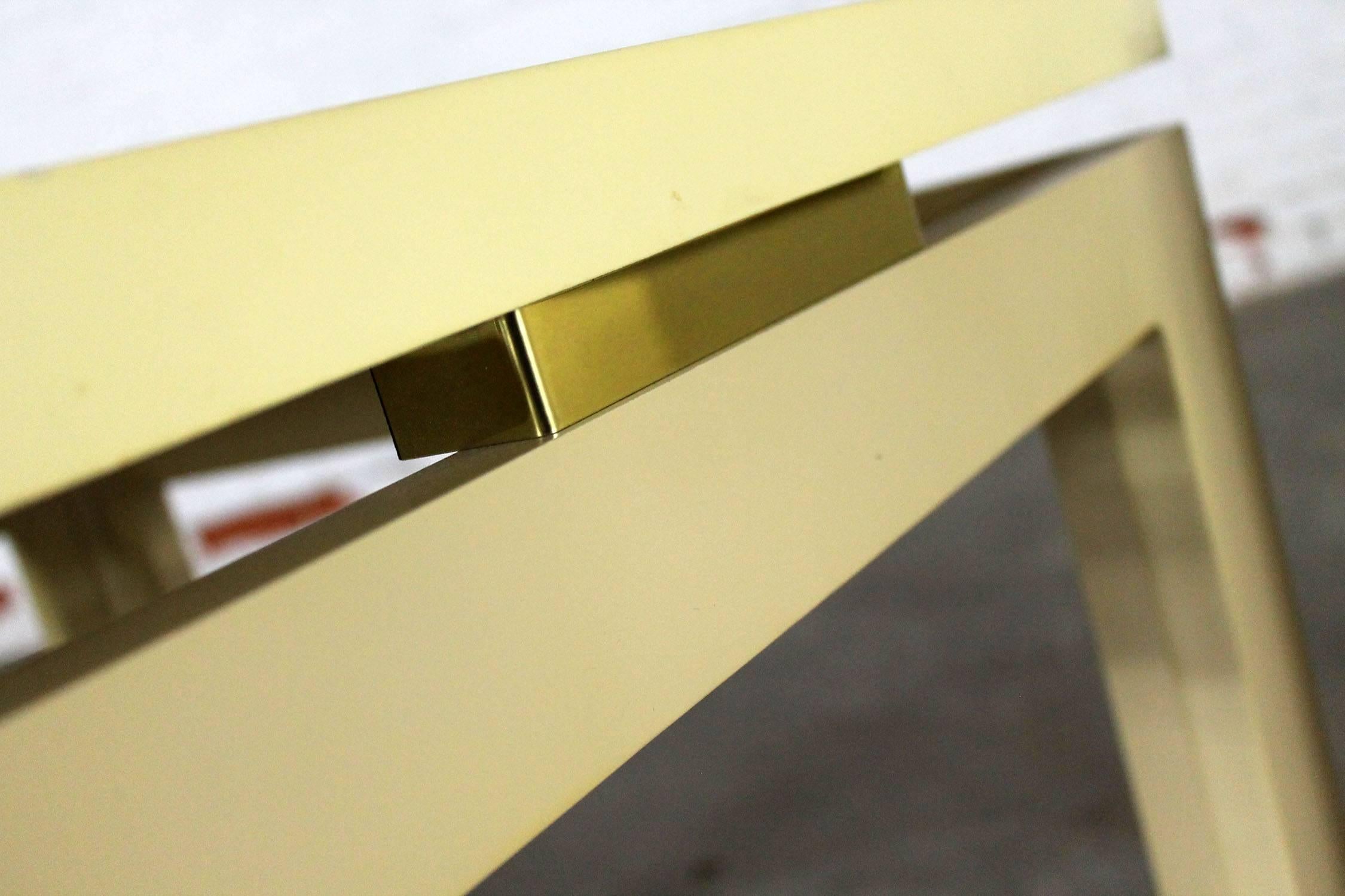 Brass Pair of Modern, circa 1970s Off-White Lacquered Parsons Side Tables