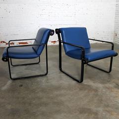 Pair of Hannah Morrison for Knoll Sling Armchairs in Black and Blue