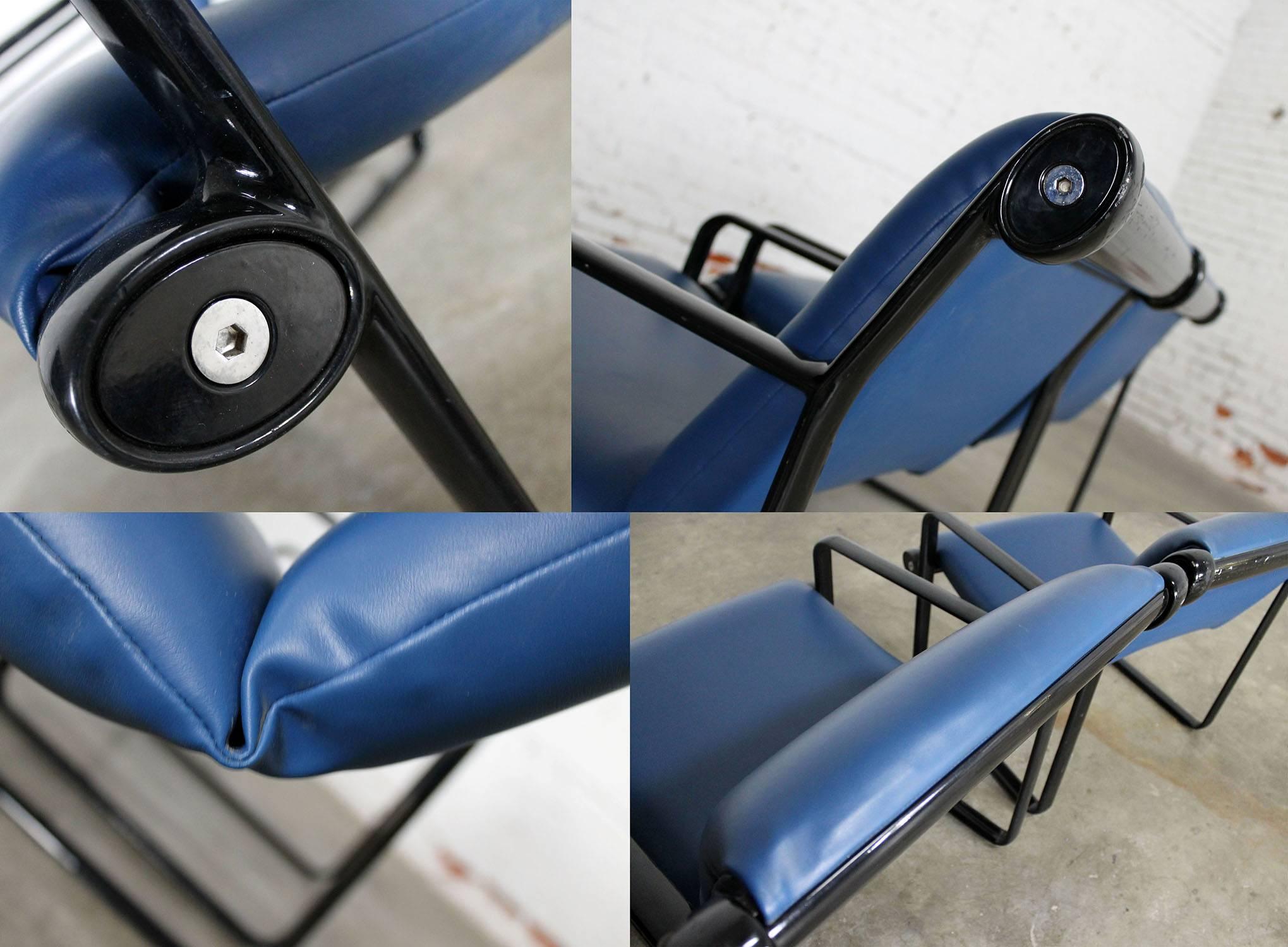 Powder-Coated Pair of Hannah Morrison for Knoll Sling Armchairs in Black and Blue For Sale