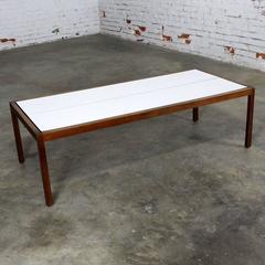 Knoll Walnut and White Laminate Lewis Butler Coffee Table, Mid-Century Modern