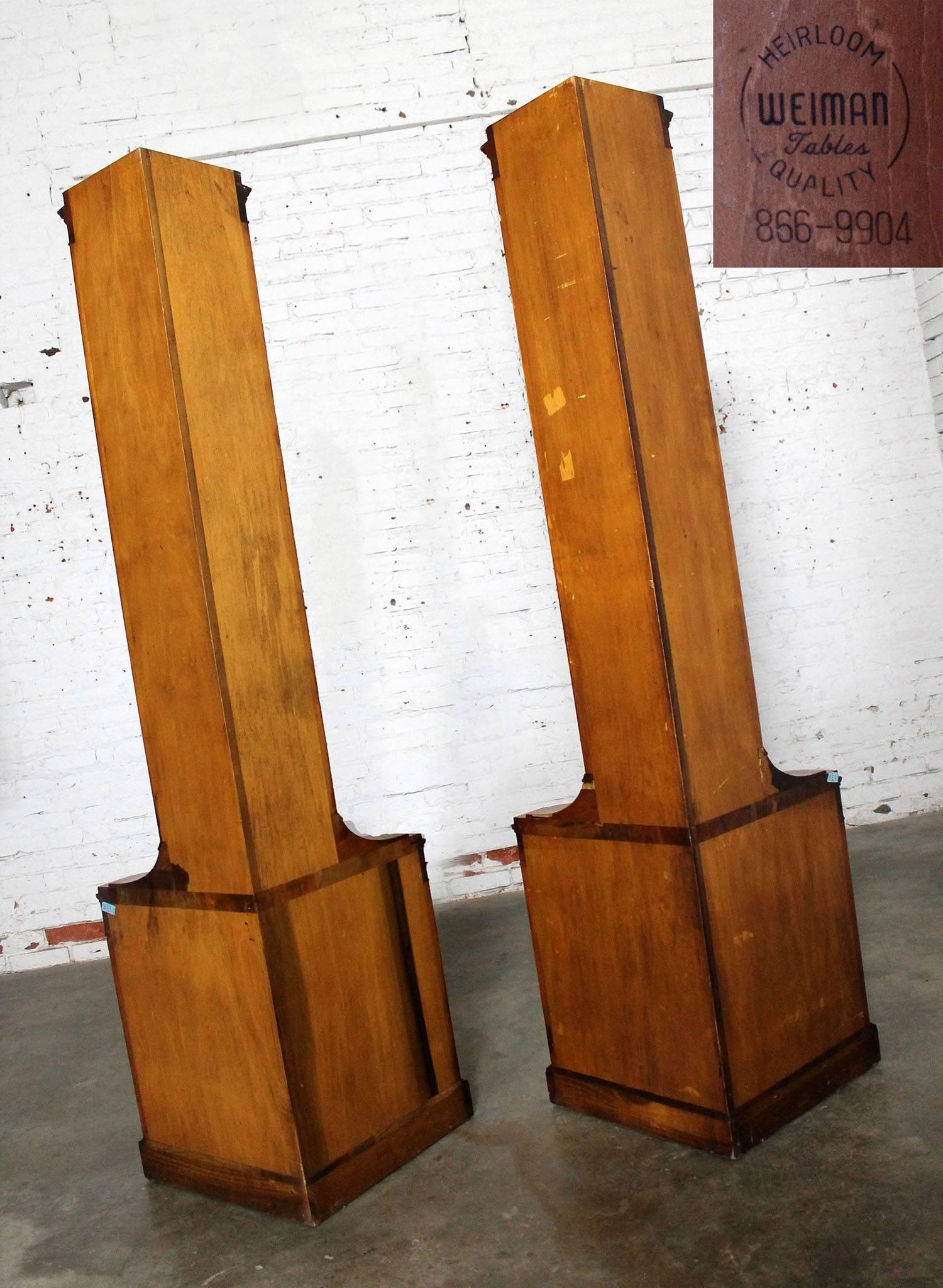 Brass Knotty Pine Distressed Corner Cabinets Pair by Weiman Heirloom Quality Tables