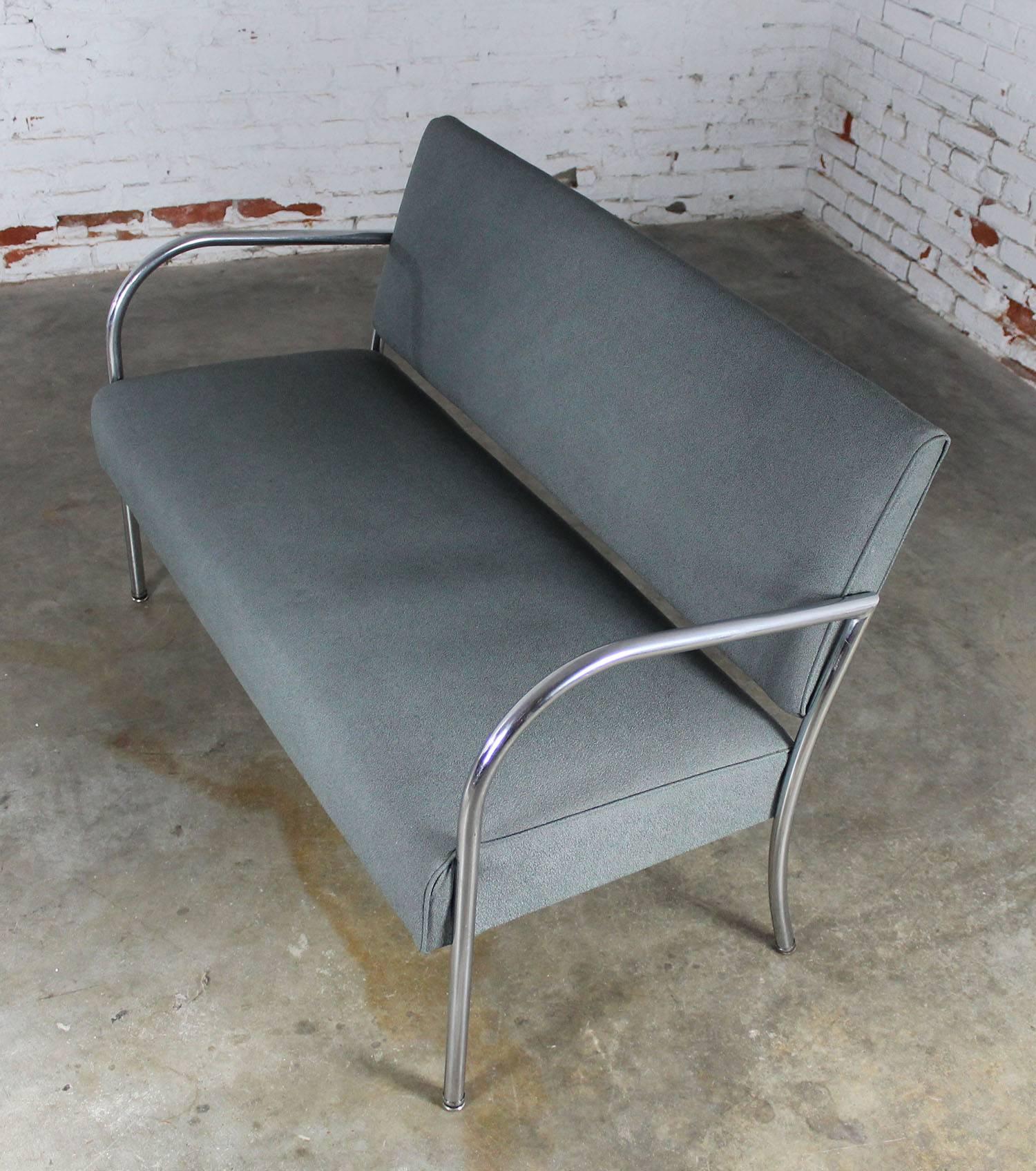 20th Century Art Deco Machine Age Streamline Moderne Royal Metal Chrome and Vinyl Bench Sofa