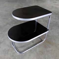 Art Deco Machine Age Streamline Modern Chrome Black Tiered End Table Duro Chrome