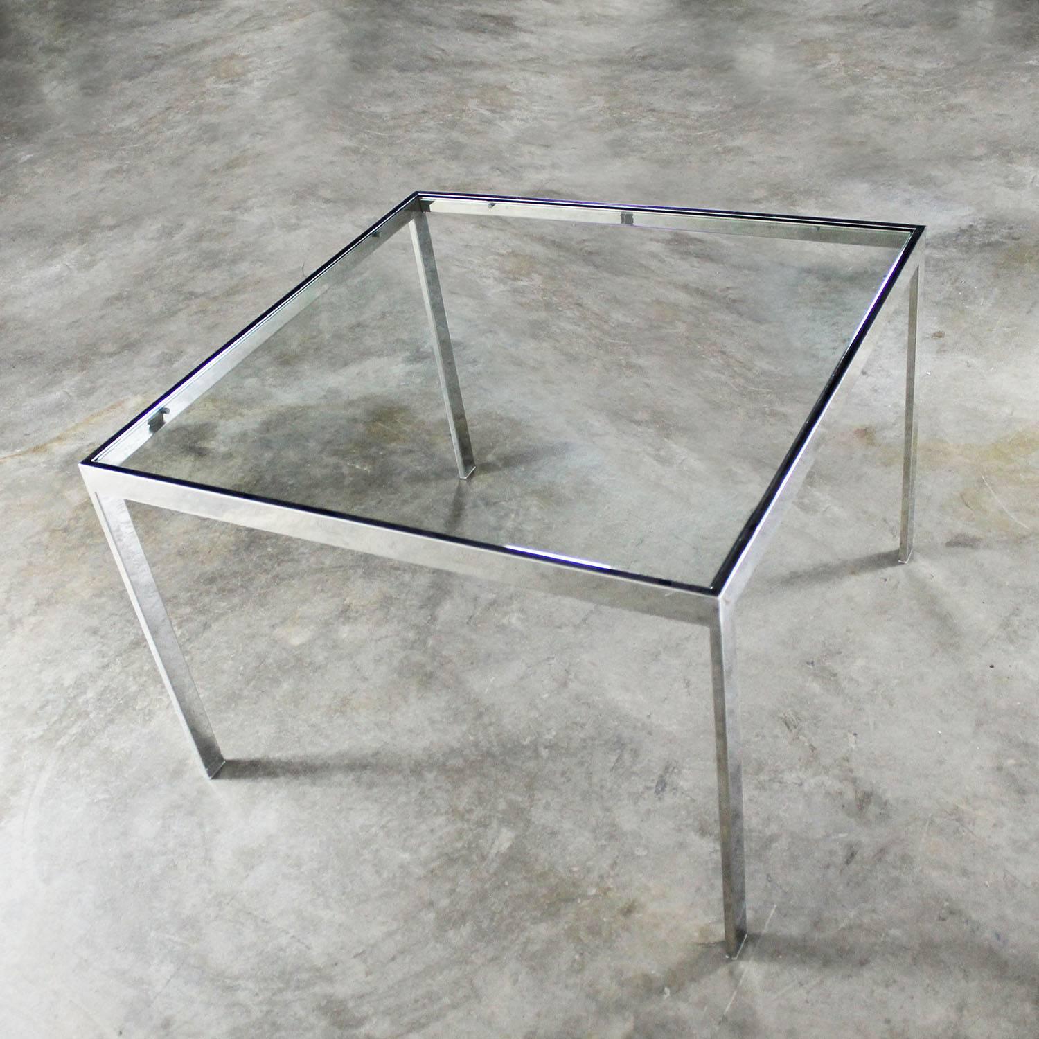 American Chrome and Glass Milo Baughman Attributed Parsons Style End Table Vintage Modern