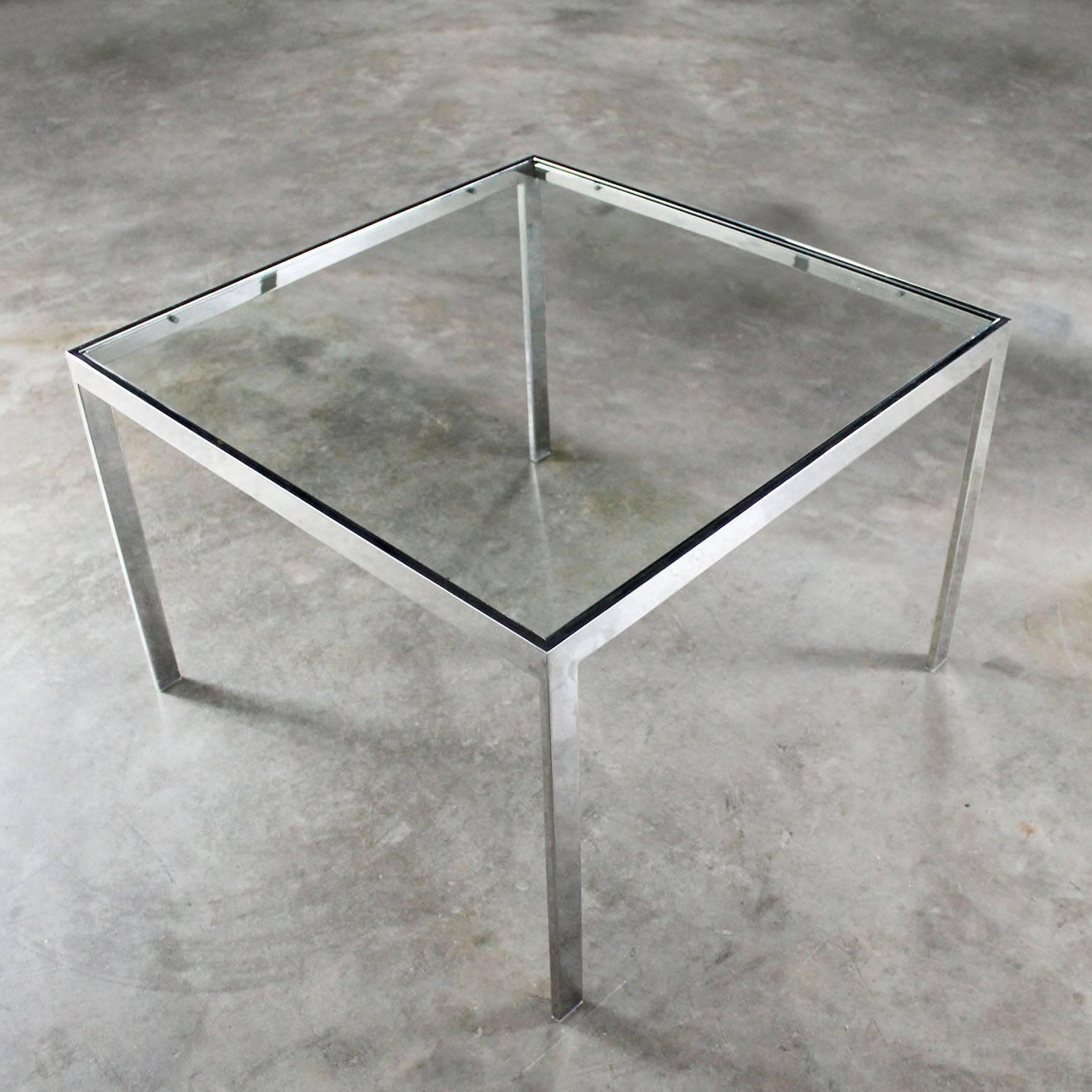 Chrome and Glass Milo Baughman Attributed Parsons Style End Table Vintage Modern In Good Condition In Topeka, KS