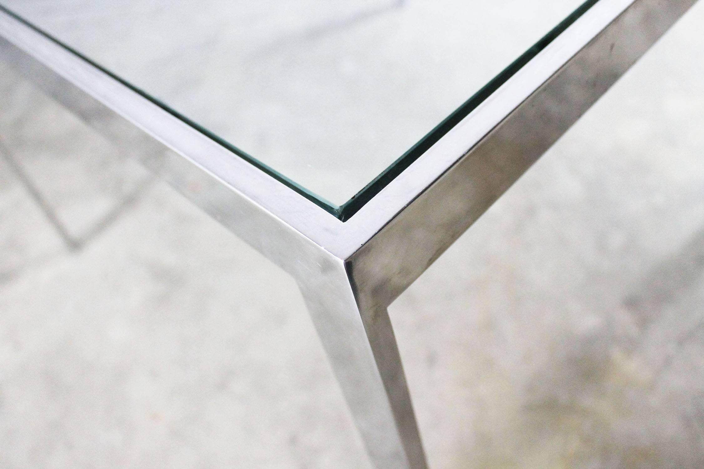20th Century Chrome and Glass Milo Baughman Attributed Parsons Style End Table Vintage Modern
