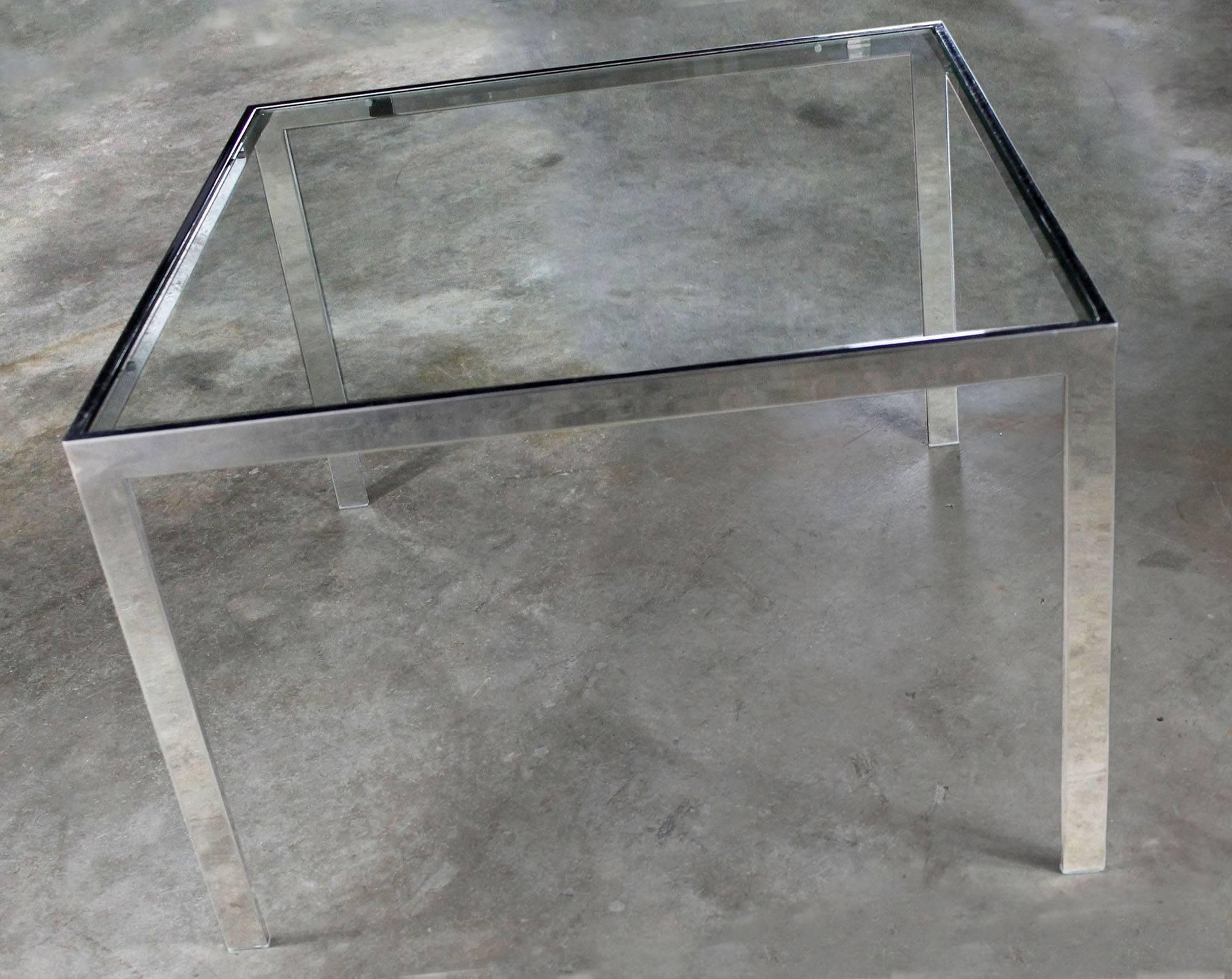 Chrome and Glass Milo Baughman Attributed Parsons Style End Table Vintage Modern 2