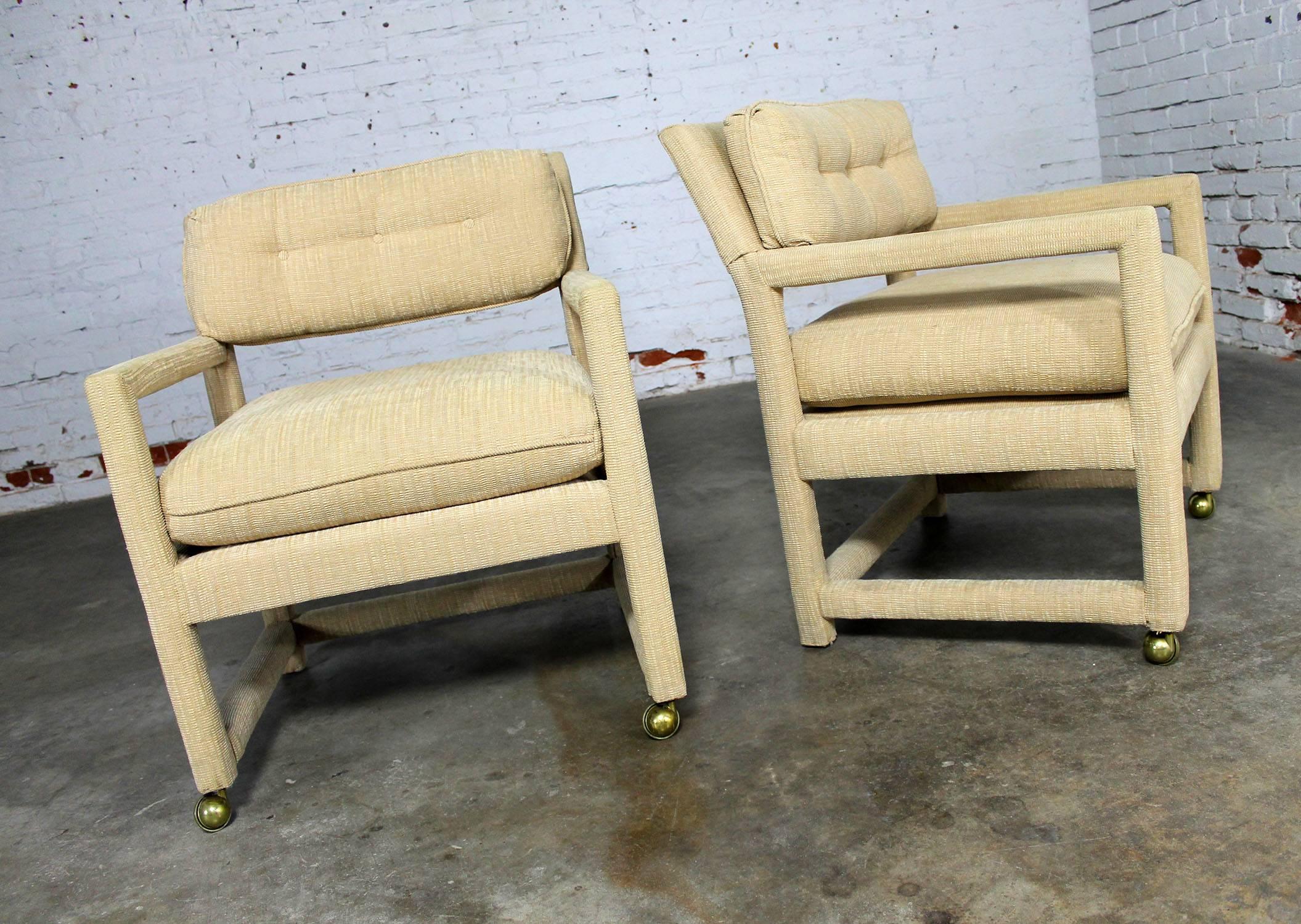 Parsons Style Rolling Club Armchairs , Style of Milo Baughman, MCM Vintage 3