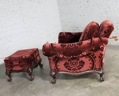 Hancock and Moore Burgundy Sculpted Mohair Lounge Chair and Ottoman