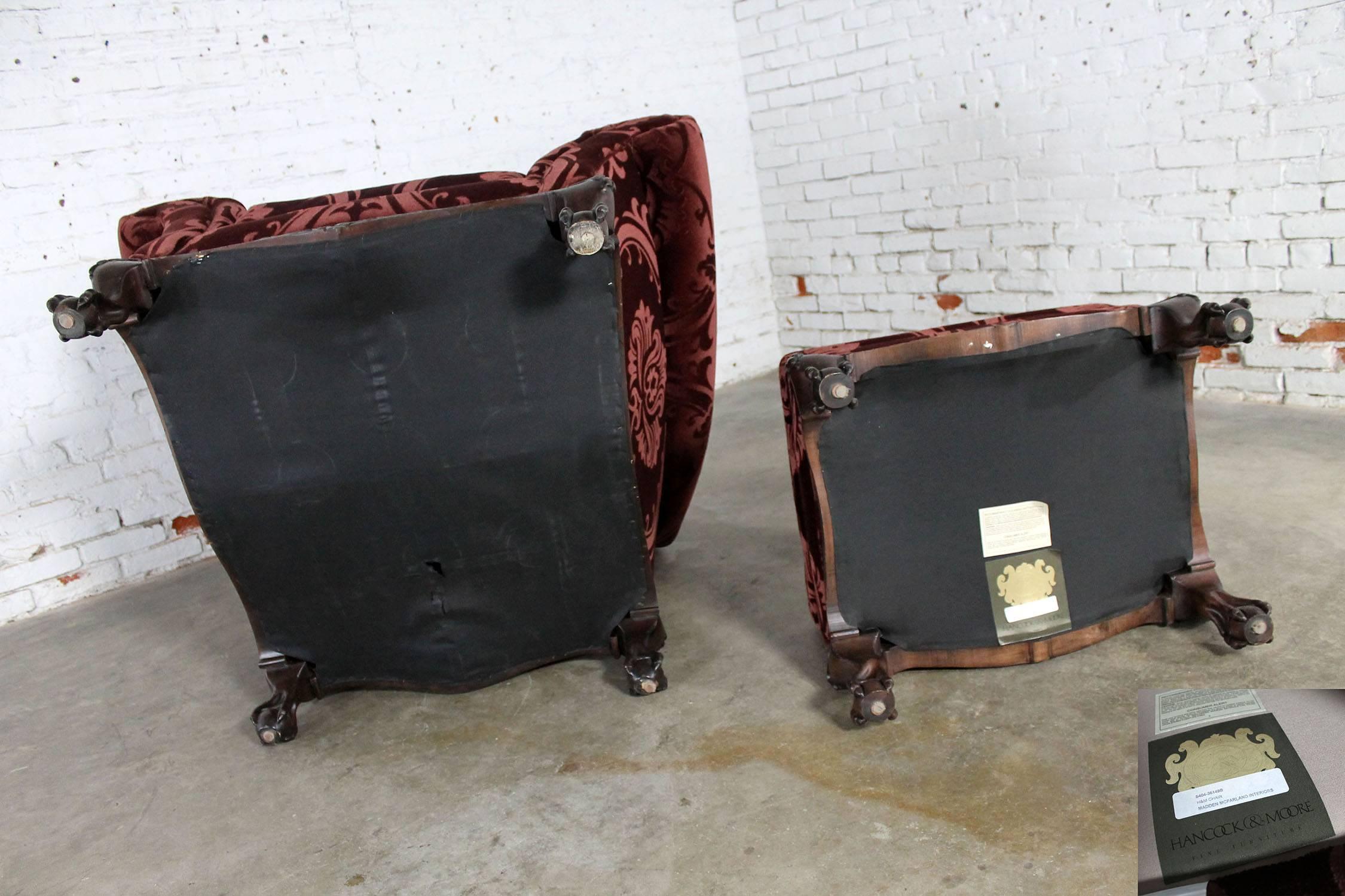 Hancock and Moore Burgundy Sculpted Mohair Lounge Chair and Ottoman In Excellent Condition In Topeka, KS