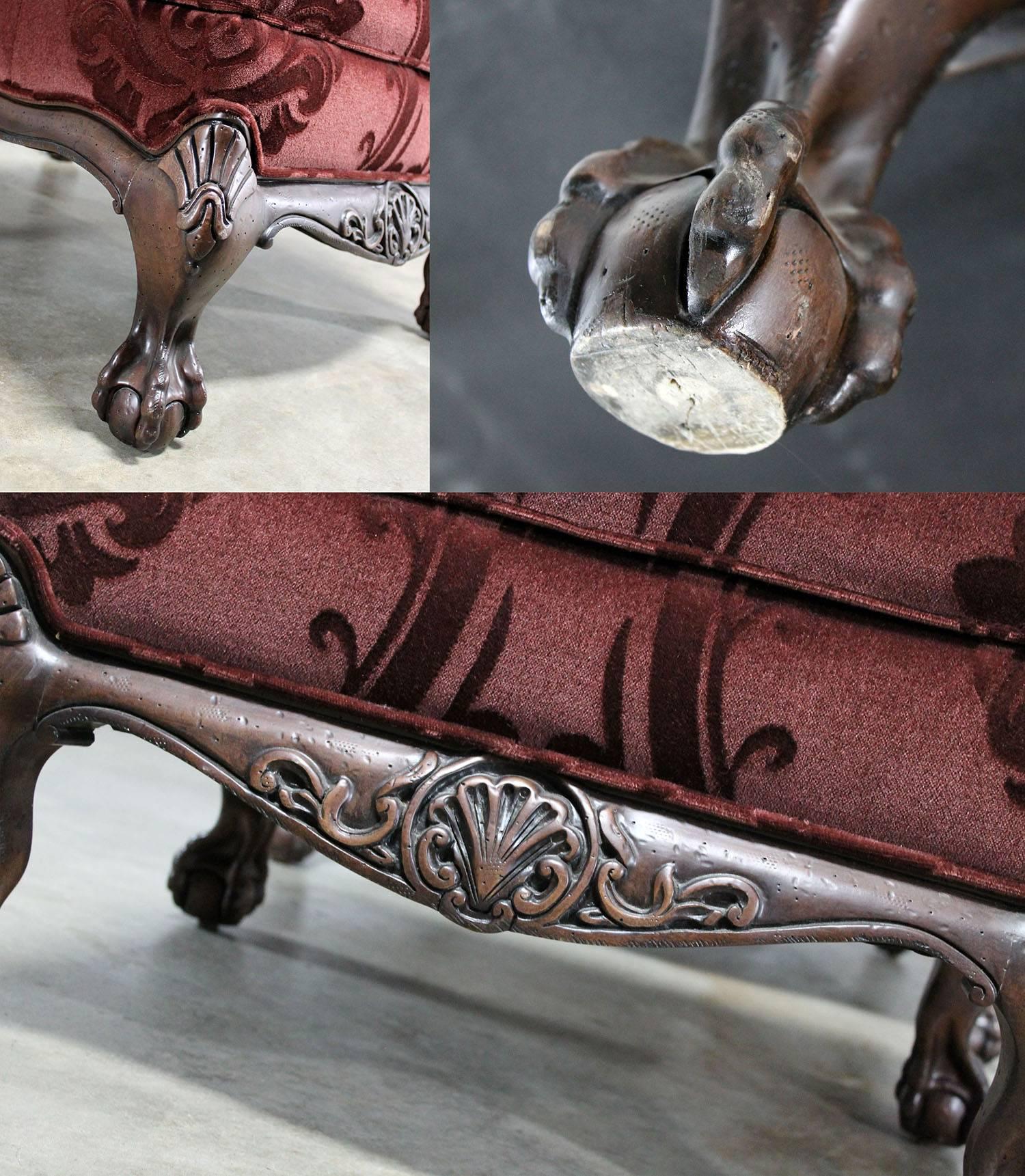 Hancock and Moore Burgundy Sculpted Mohair Lounge Chair and Ottoman 3