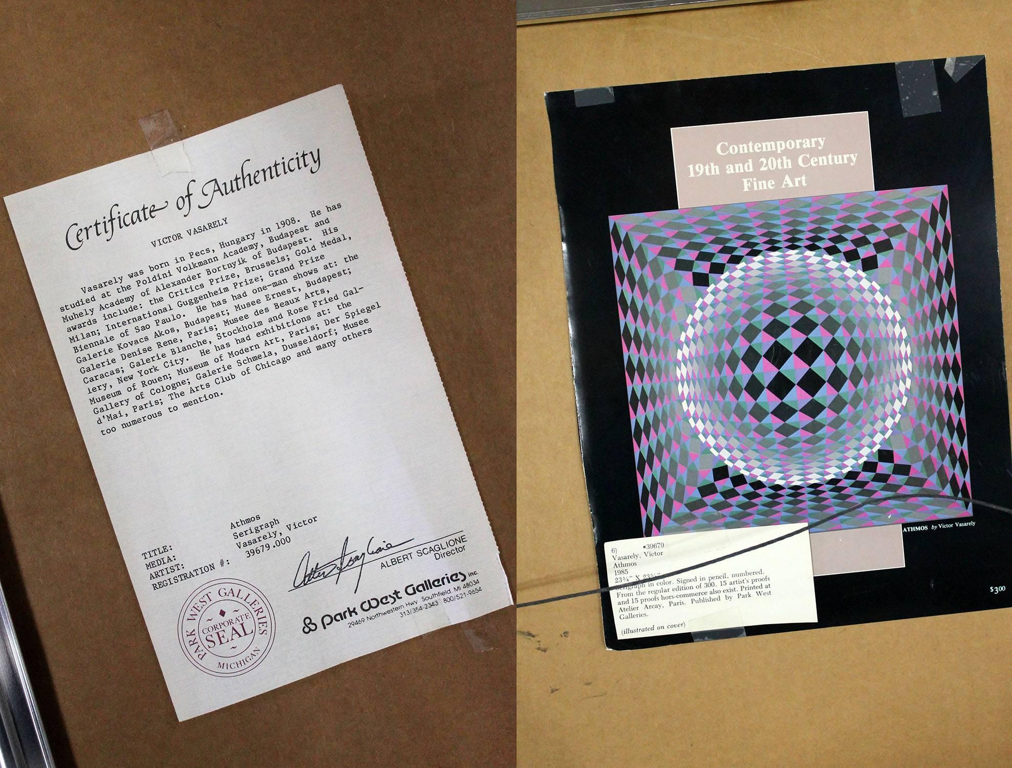 Athmos by Victor Vasarely Serigraph in Color Pencil Signed Numbered 1
