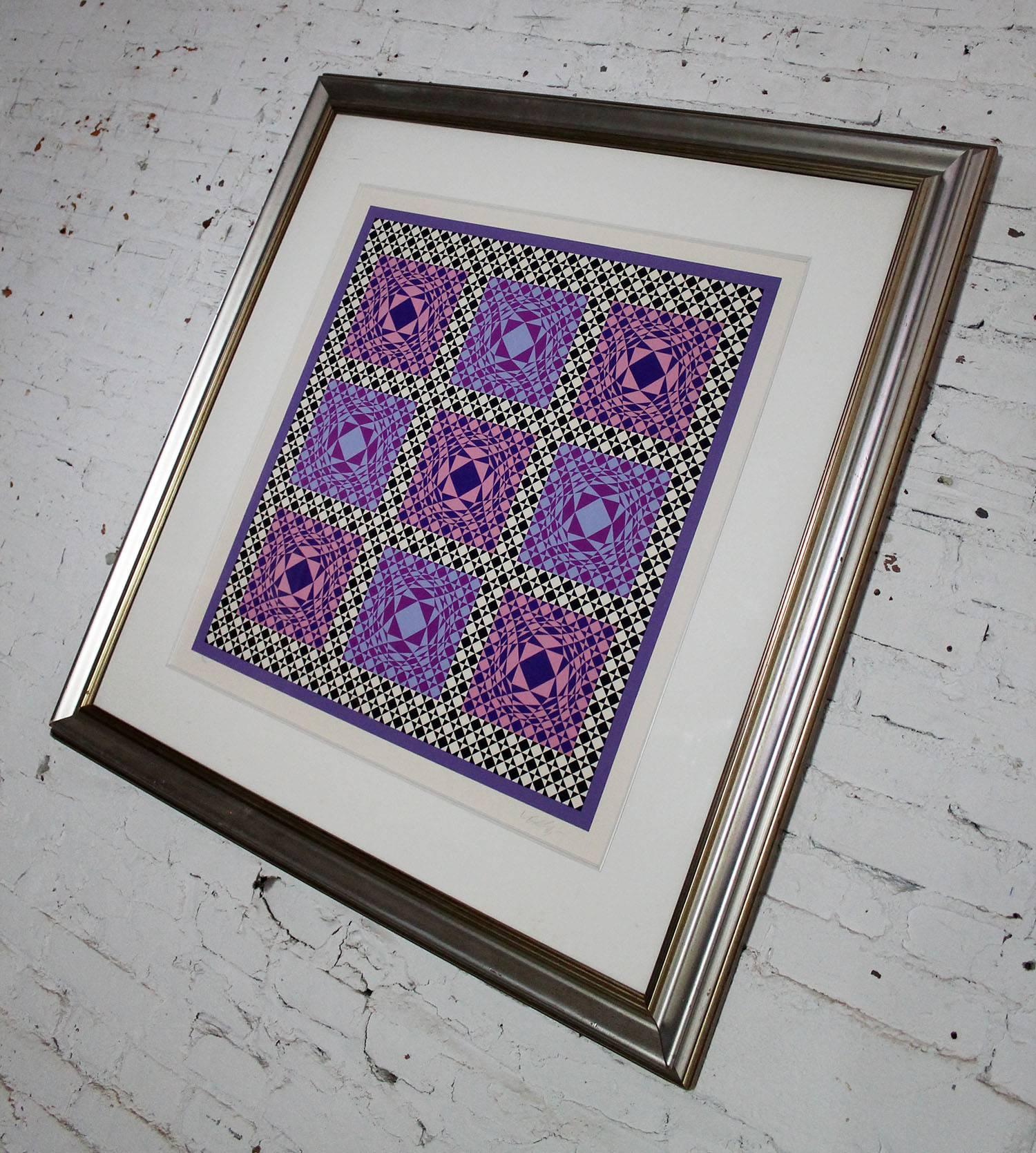 French Jatek by Victor Vasarely Serigraph in Color Pencil Signed Numbered
