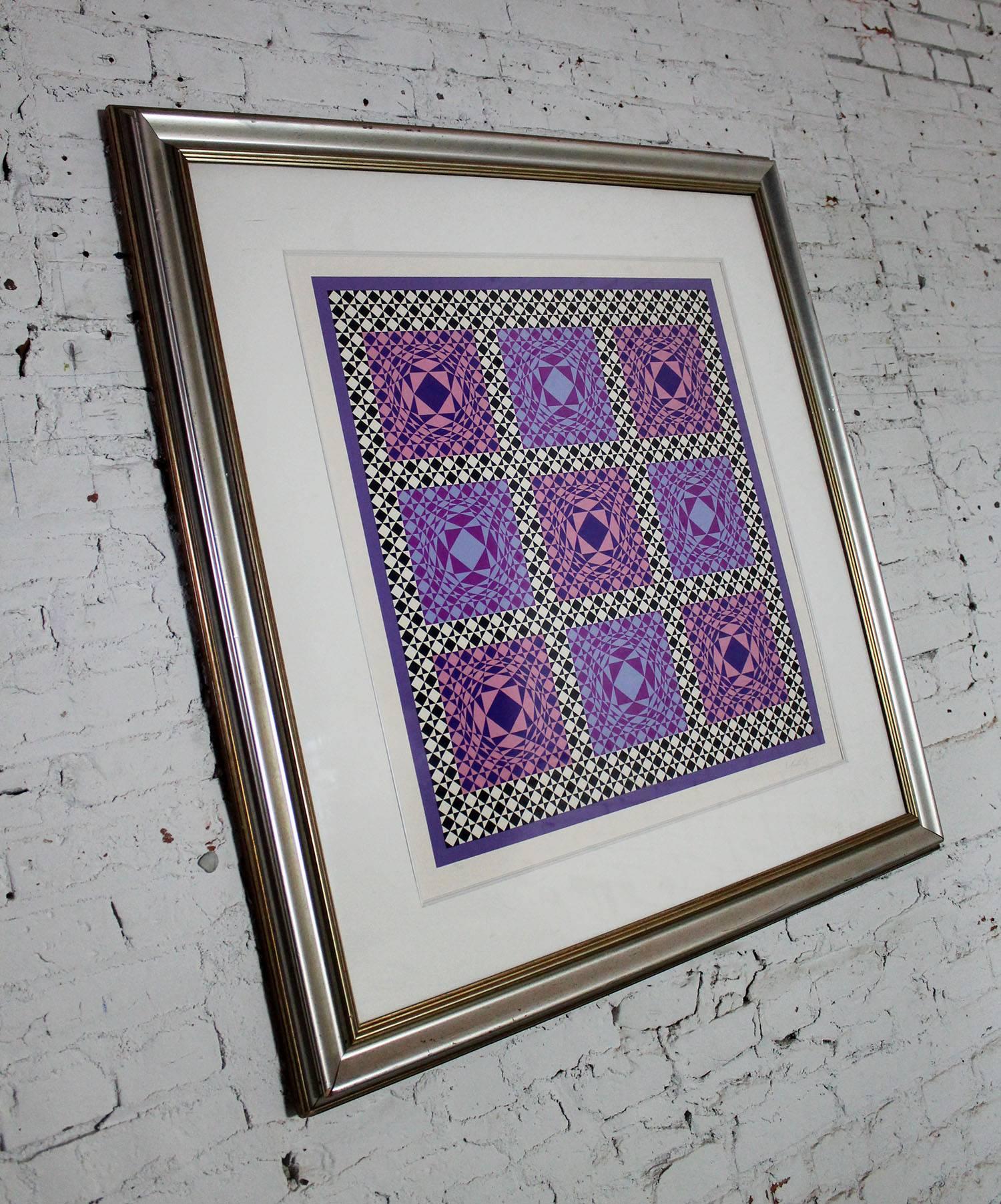 Silvered Jatek by Victor Vasarely Serigraph in Color Pencil Signed Numbered
