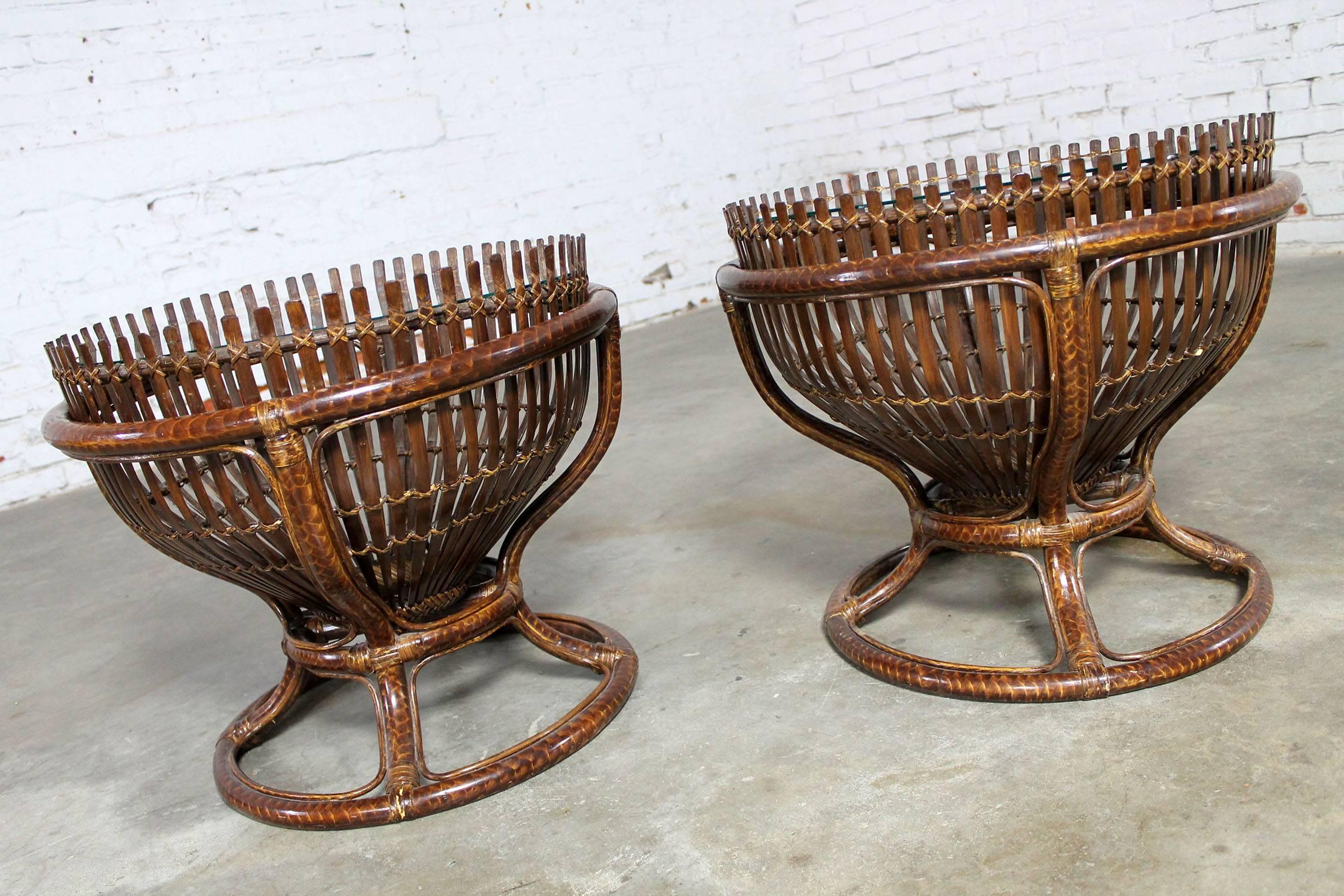 Mid-Century Modern Pair of Fish Trap Basket Tables in the Style of Franco Albini