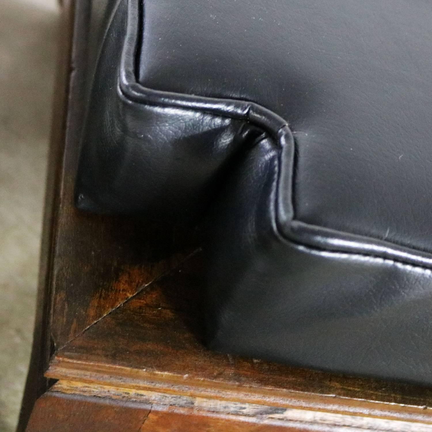 Faux Leather Black and White Upholstered Stacking Ottomans Teak Ming Style Feet Mid-Century