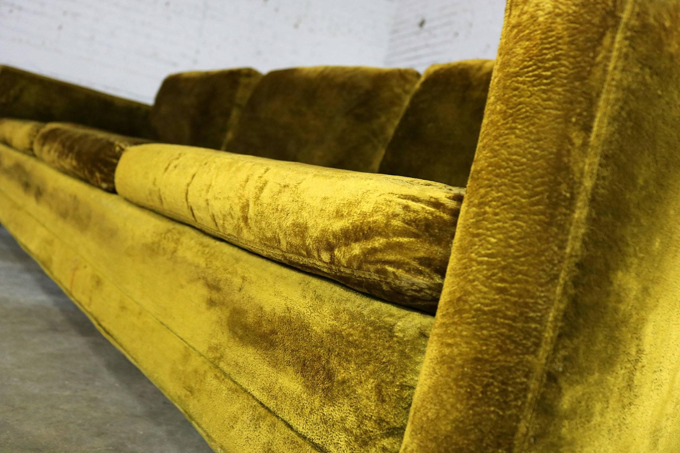 Green Velvet Lawson Style Three-Cushion Sofa Vintage, Mid-Century Modern 1