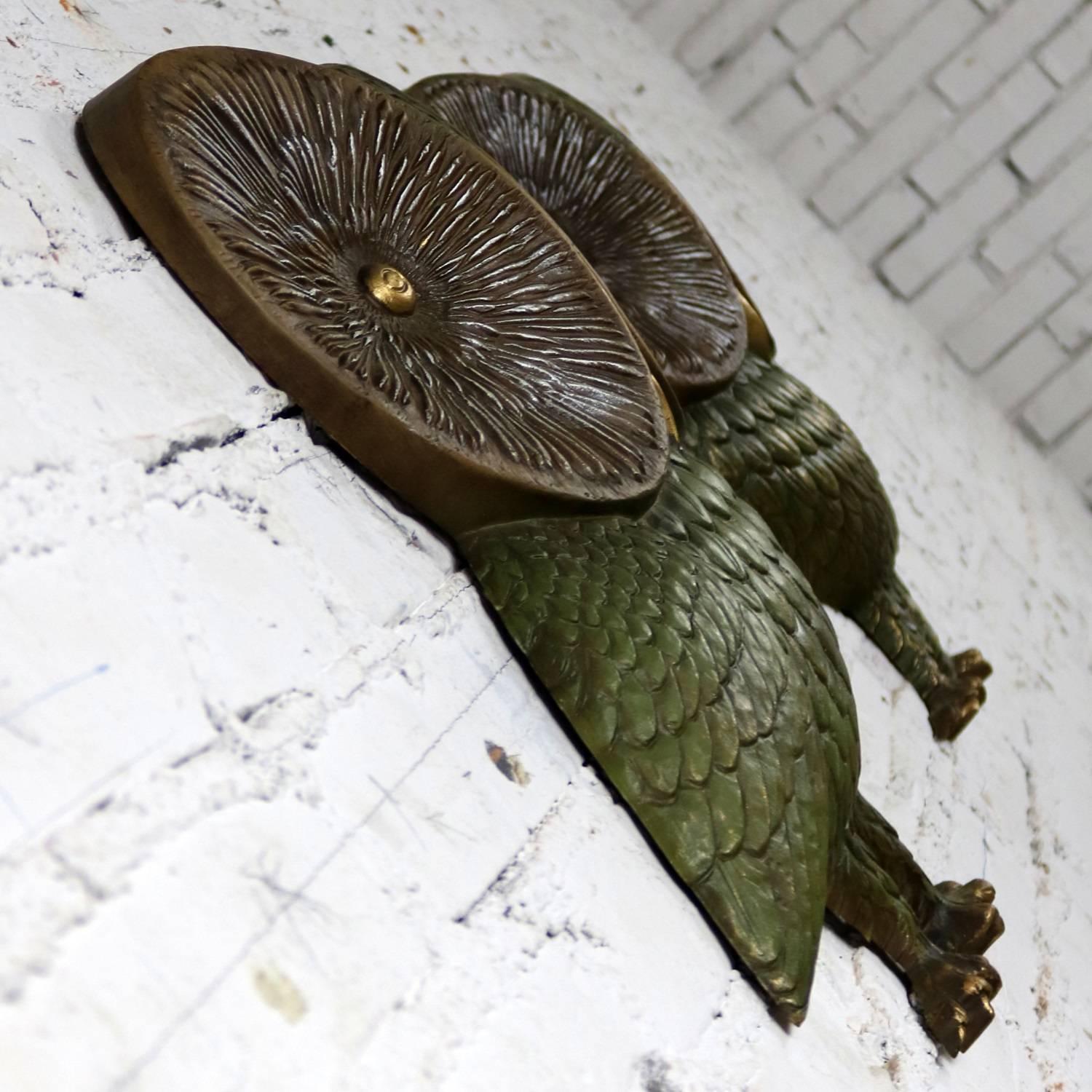 American Owl Wall Hanging Sculpture Plaques by Burwood Product Co Mid-Century Modern Pair