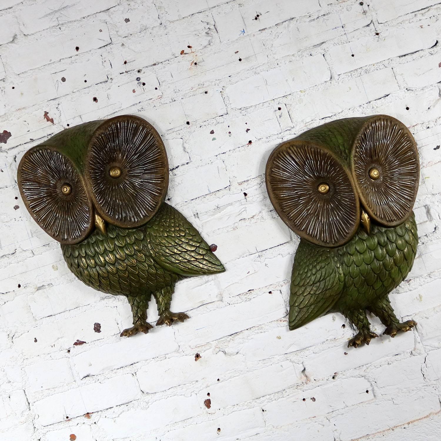 20th Century Owl Wall Hanging Sculpture Plaques by Burwood Product Co Mid-Century Modern Pair