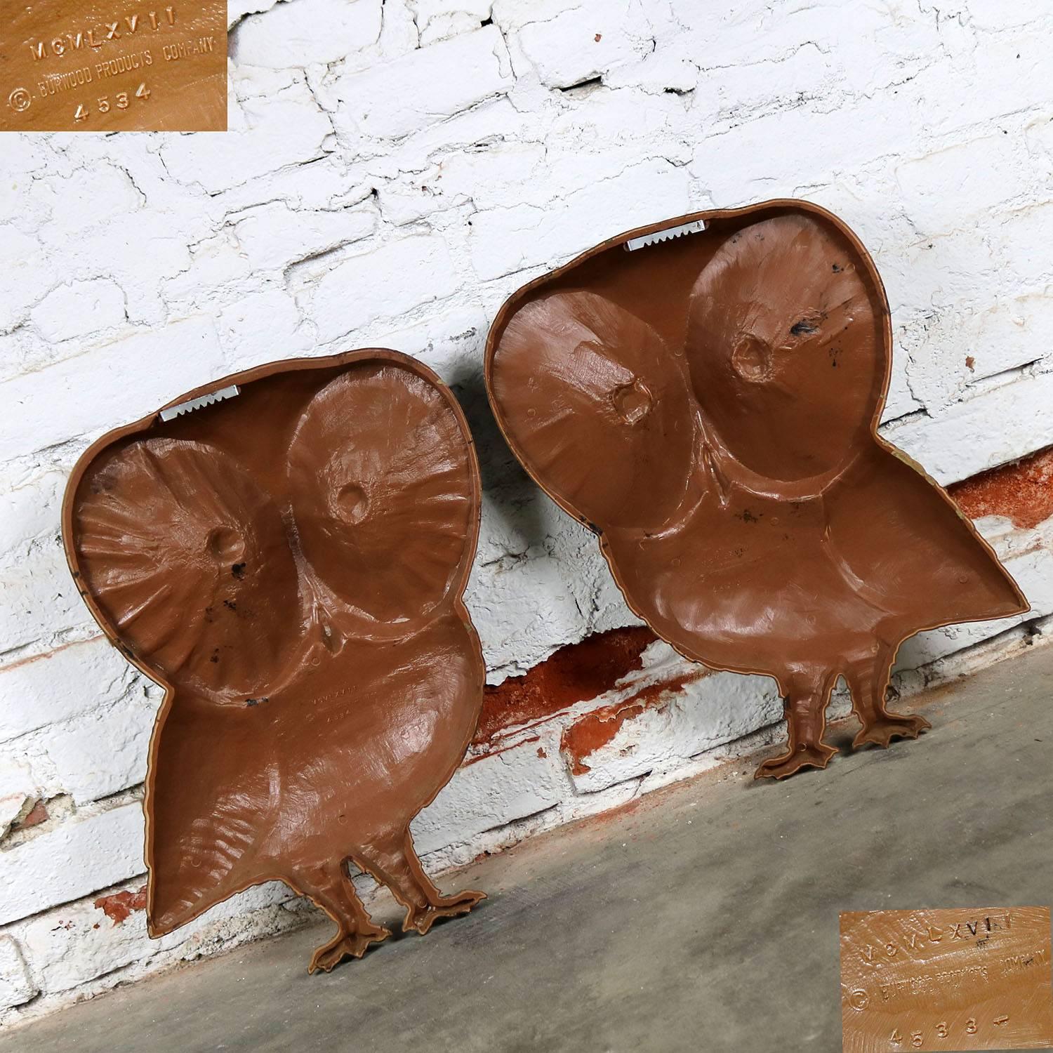 Owl Wall Hanging Sculpture Plaques by Burwood Product Co Mid-Century Modern Pair 1