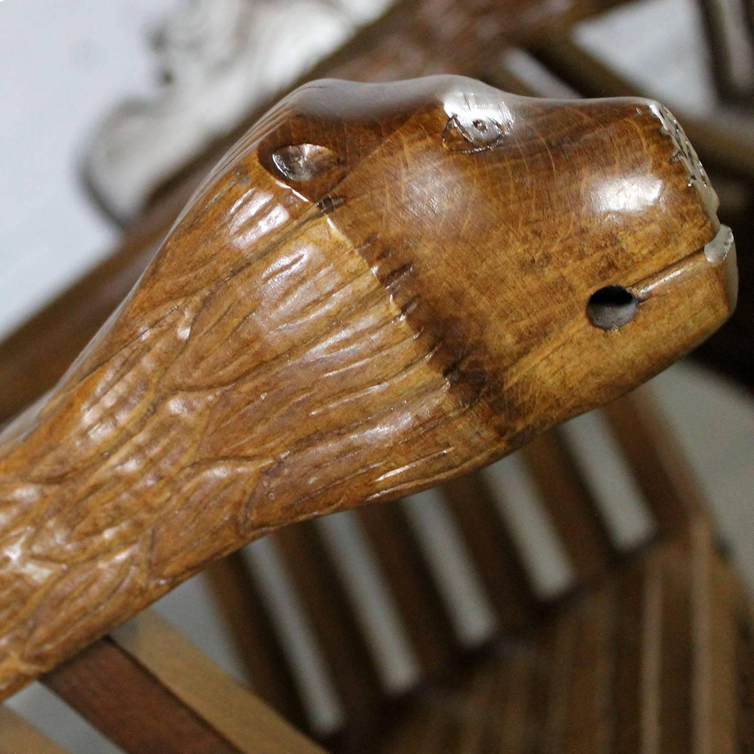 20th Century Walnut Savonarola Chairs with Carved Lion Head Arms Vintage, Pair