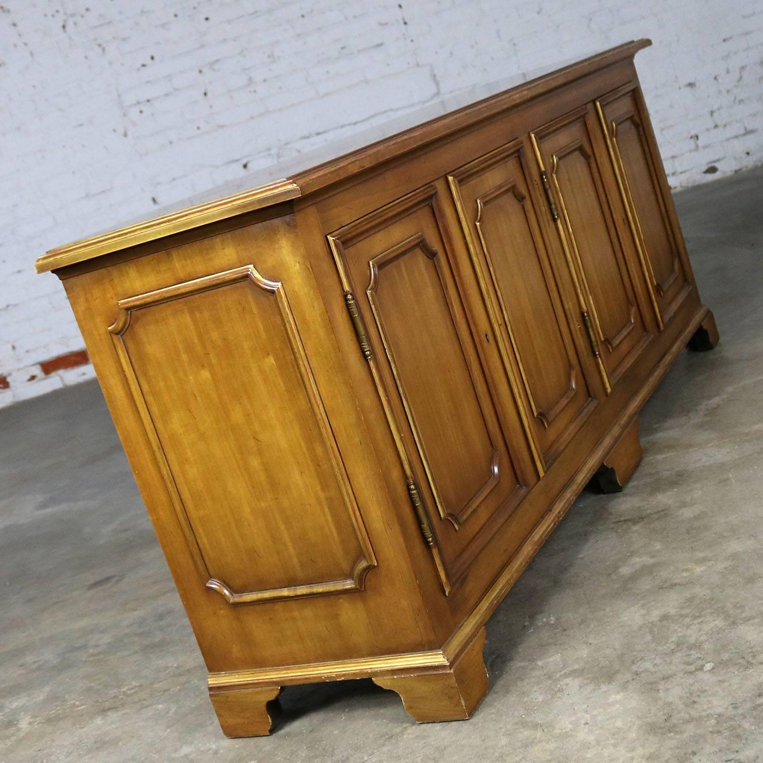Wood John Widdicomb Painted Hollywood Regency Buffet Credenza with Gilt Accents