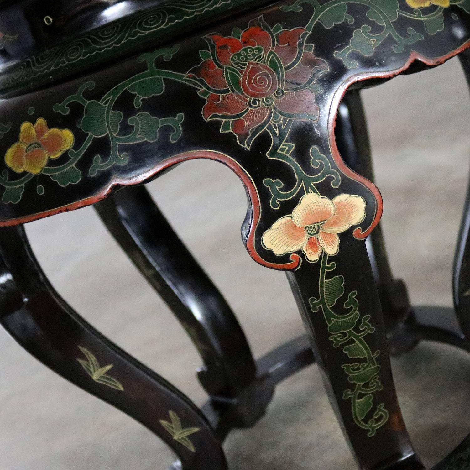 Chinese Cloisonné and Black Lacquered Round Stools or Side Tables In Good Condition In Topeka, KS