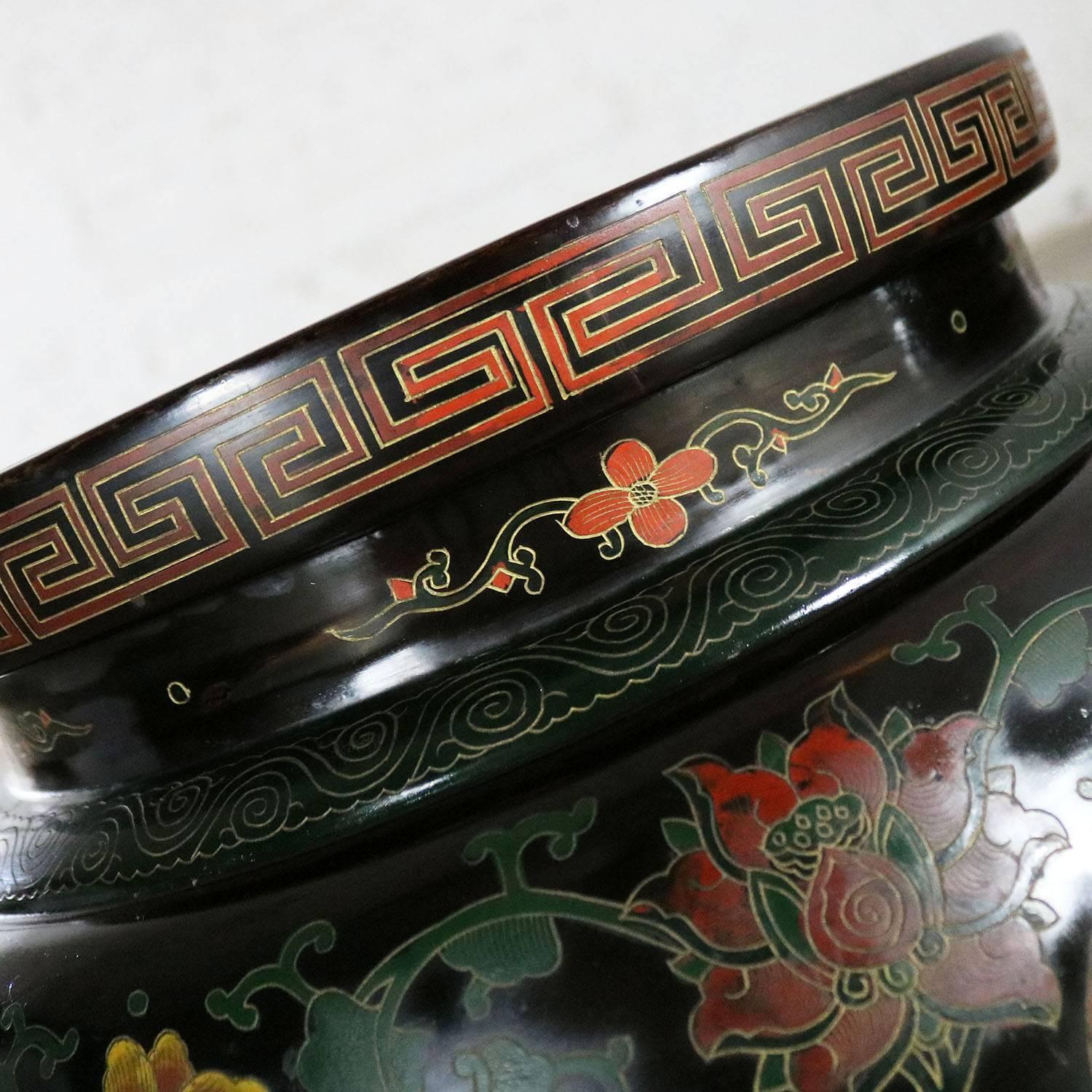 20th Century Chinese Cloisonné and Black Lacquered Round Stools or Side Tables