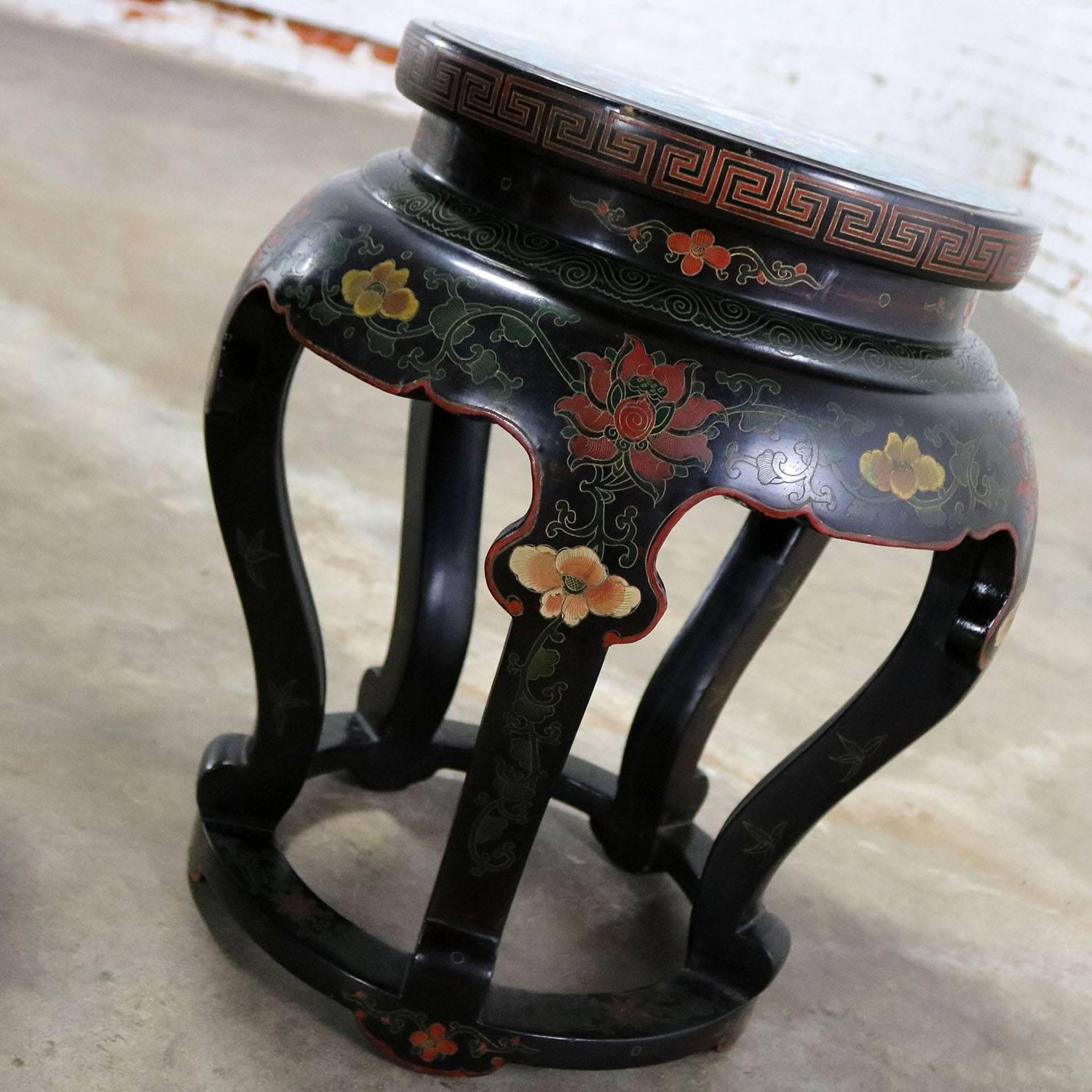 Chinese Cloisonné and Black Lacquered Round Stools or Side Tables 1
