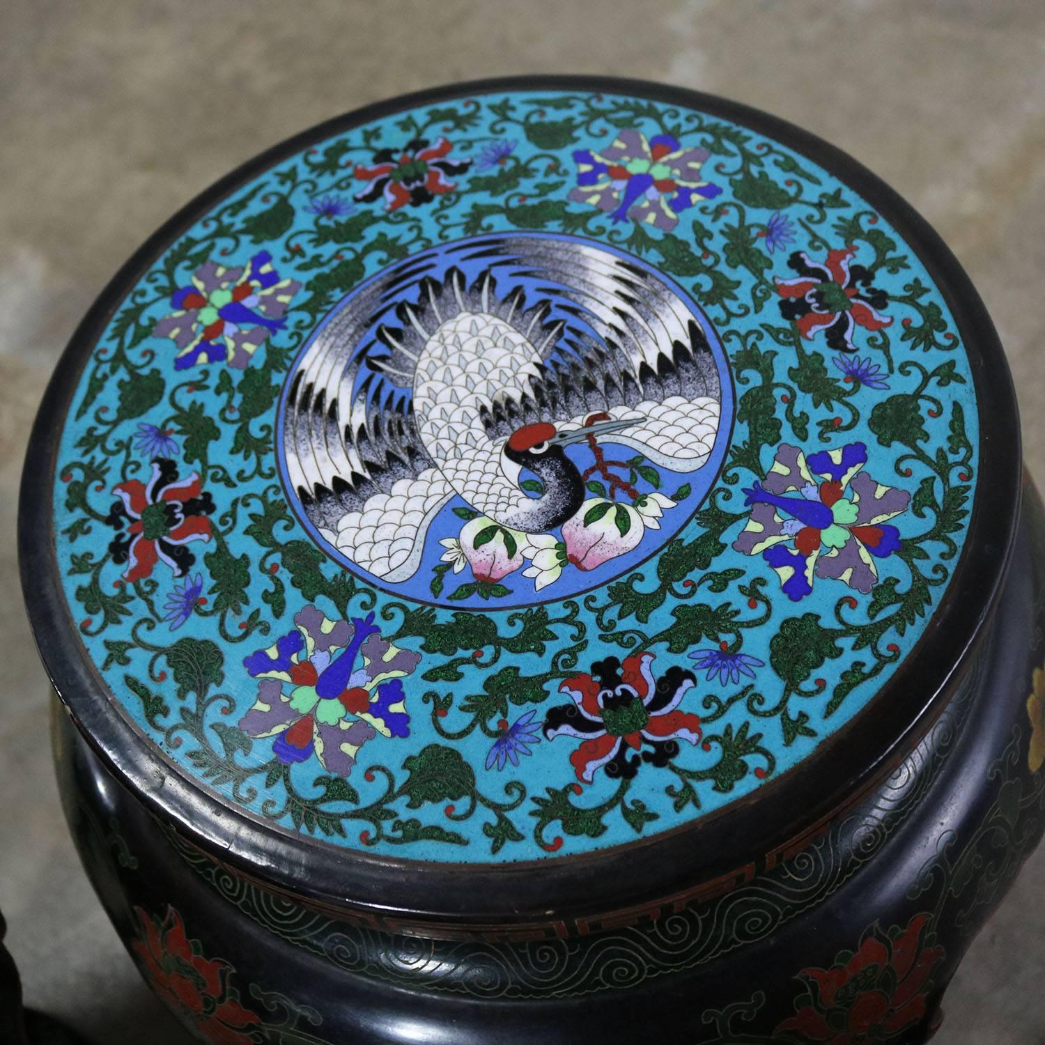 Chinese Cloisonné and Black Lacquered Round Stools or Side Tables 2